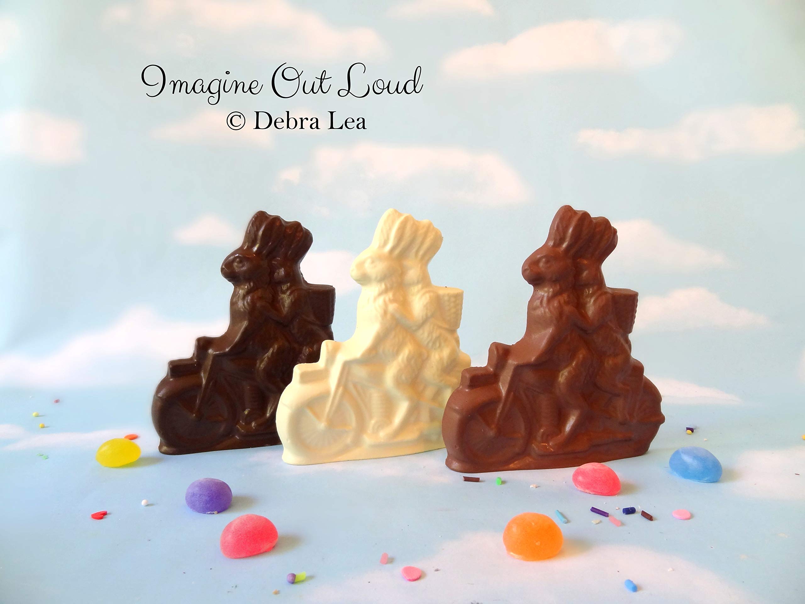 Handmade Faux Chocolate Rabbit Bunnies Couple on Bicycle - 4.5