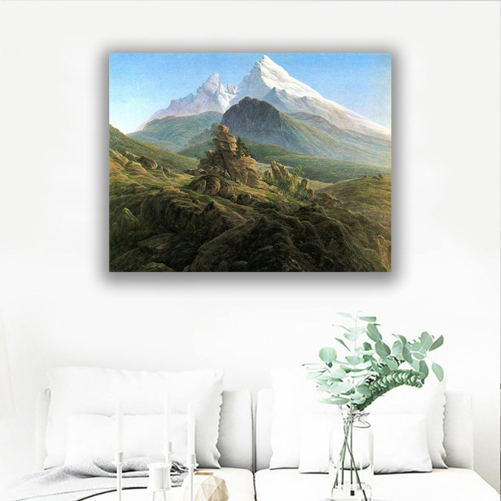 Framed Caspar David Friedrich 'The Watzmann' Canvas Print - Premium Wall Art Poster (60x78cm) - Home & Office Decor - Perfect for Living Room, Bedroom, or Gallery Display