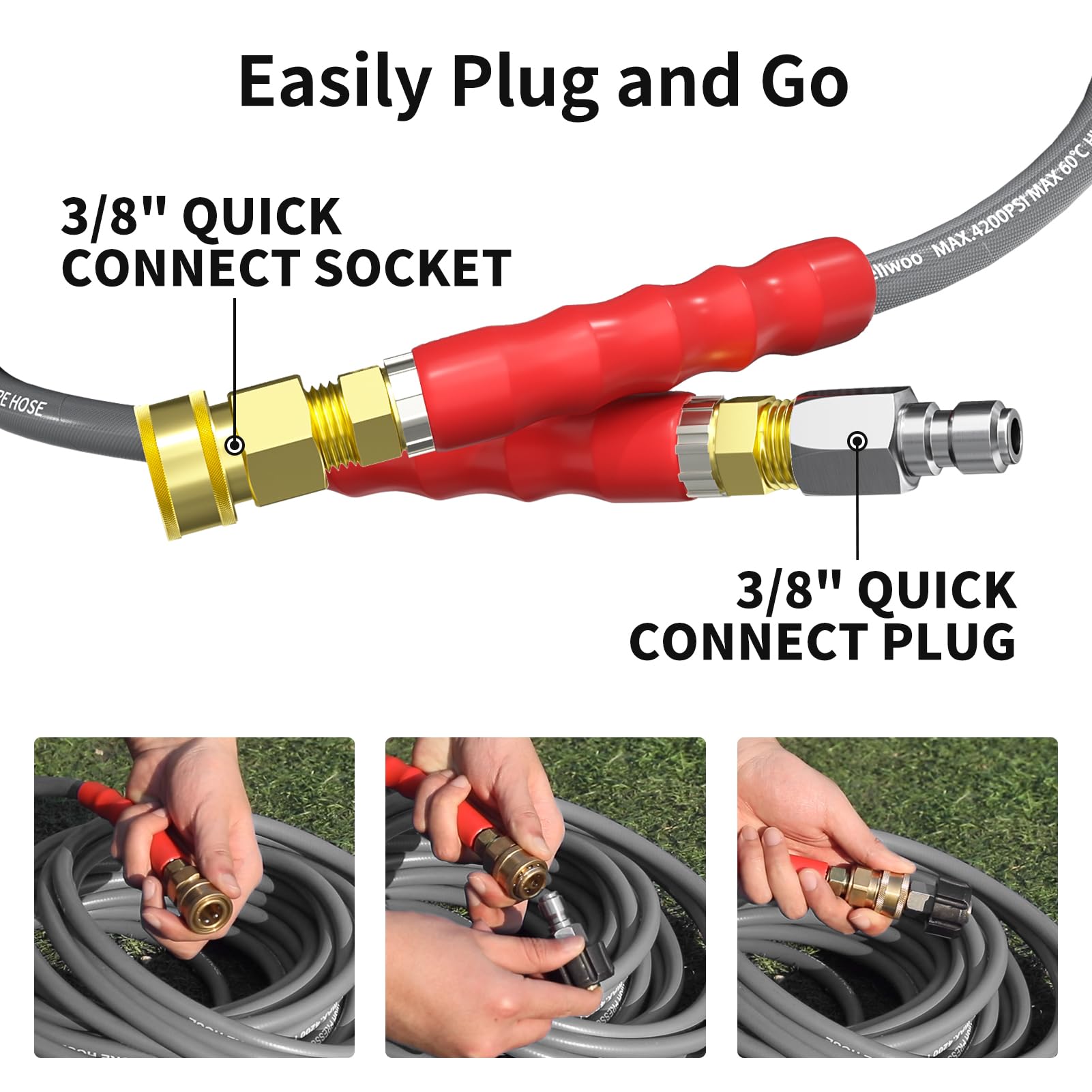 4200PSI Heavy Duty Pressure Washer Hose 100ft - 3/8