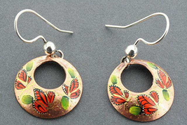 Handmade Painted Copper Hoops Earrings - Small Cutout Design for Women | Boho Chic Jewelry for Everyday Wear & Special Occasions