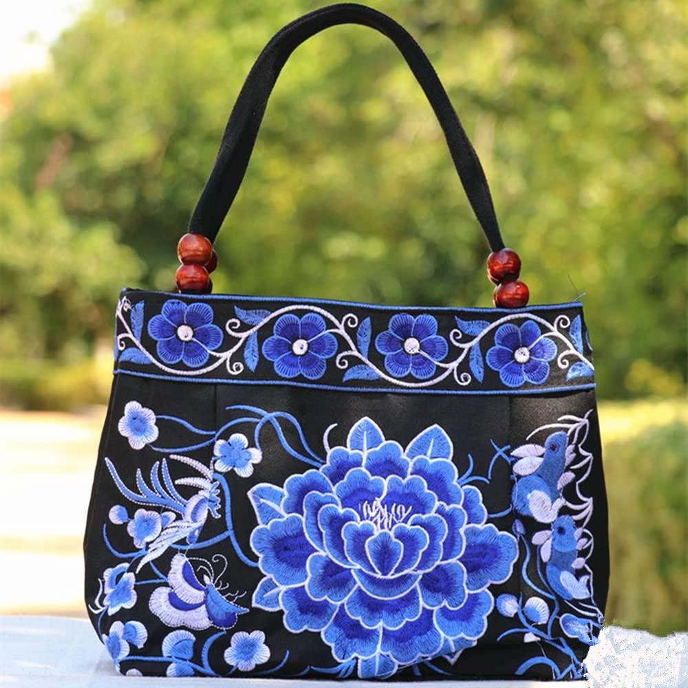 Vintage Embroidered Floral Women's Handbag - Boho Hobo Tote & Ethnic Shoulder Purse for Casual Outings, Travel, and Everyday Use