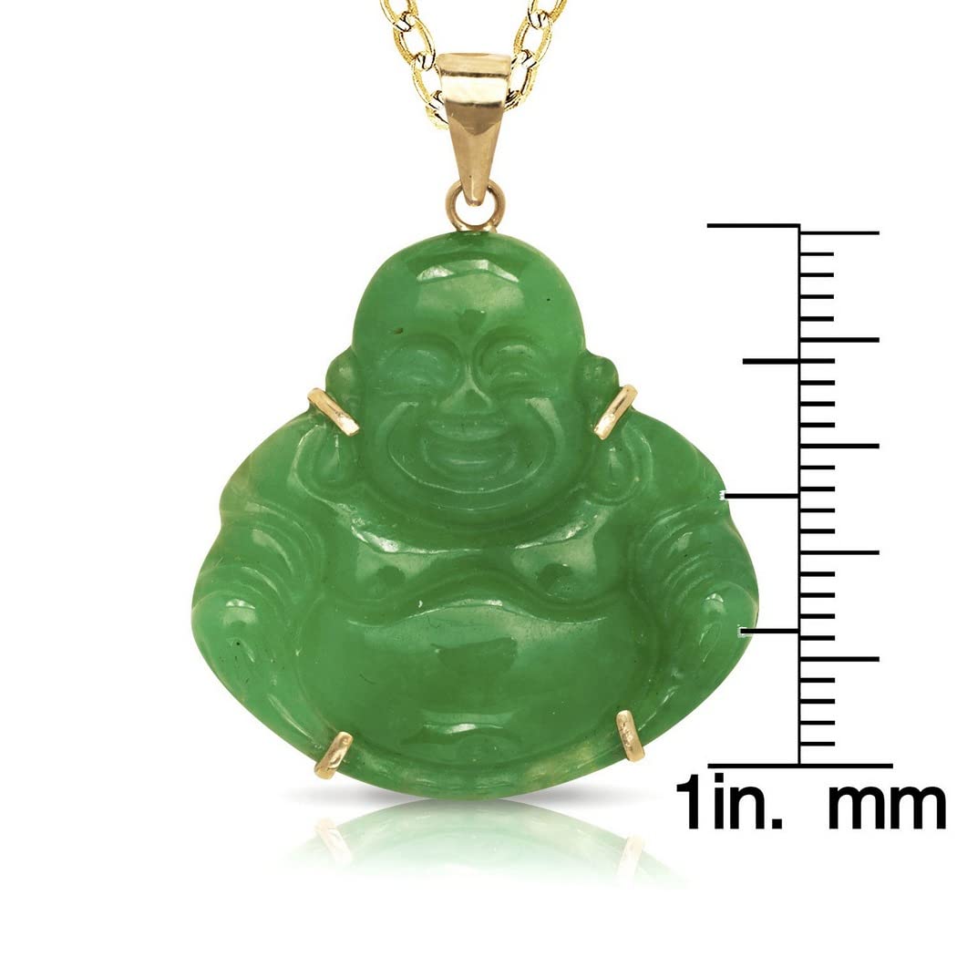 14K Solid Yellow Gold Laughing Buddha Pendant Necklace - 18