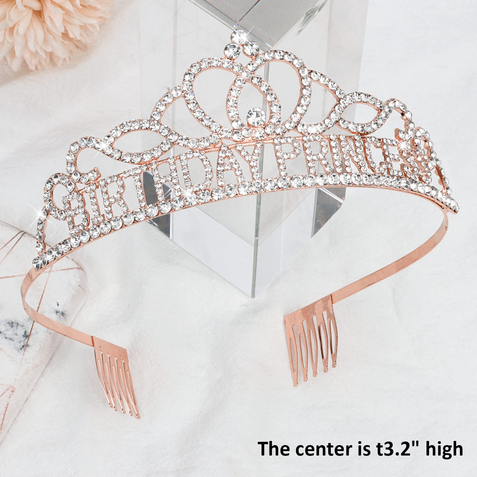 Royal Princess Crown & Sash Set - Sparkling Birthday Tiara for Women & Girls - Perfect Princess Party Decorations & Birthday Gifts - Ideal for Birthday Parties, Pageants, Dress-Up & Photo Shoots