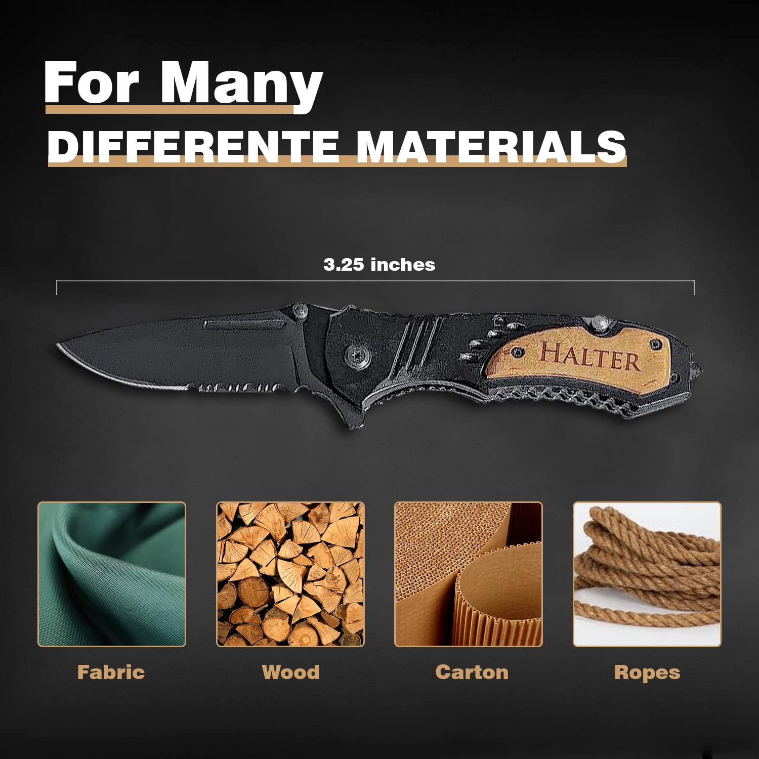 Custom Engraved Pocket Knife for Men - Personalized Stainless Steel Folding Knife with Wood Gift Box (3mm Black Blade) - Perfect for Camping, Hiking & Everyday Carry (EDC)