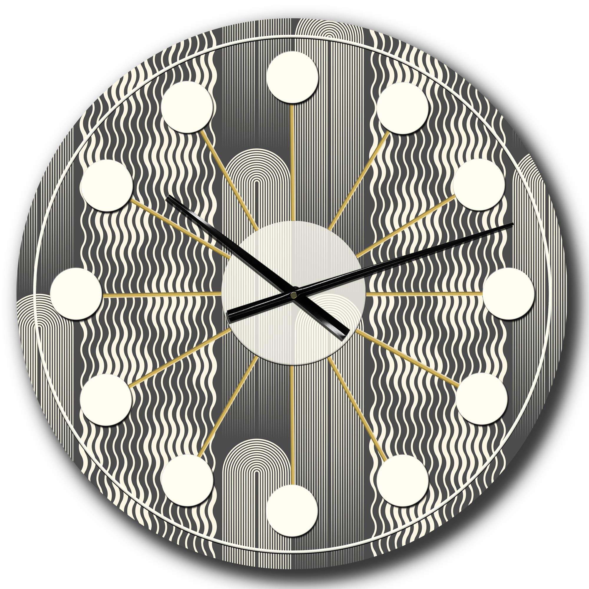 Designart Minimalist Black and White Wall Clock - Mid-Century Modern Round Metal Wall Art for Home Decor | Perfect for Living Room, Bedroom & Office | Stylish Decorative Timepiece for Modern Interiors