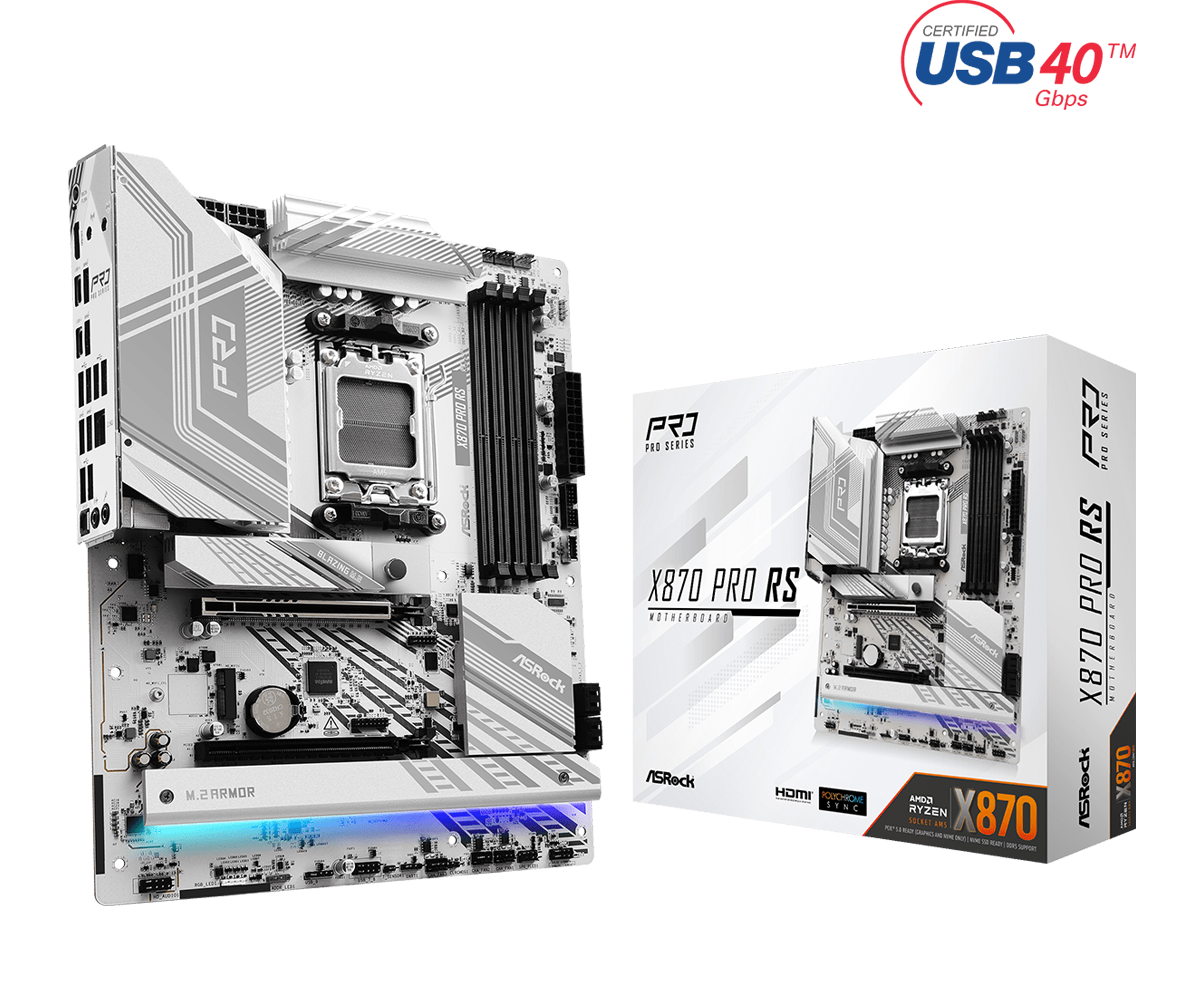ASRock X870 Pro RS AM5 ATX Motherboard - AMD Ryzen 7000 Ready, DDR5, PCIe 5.0, USB4 - Perfect for Gaming PC Builds & Content Creation Workstations