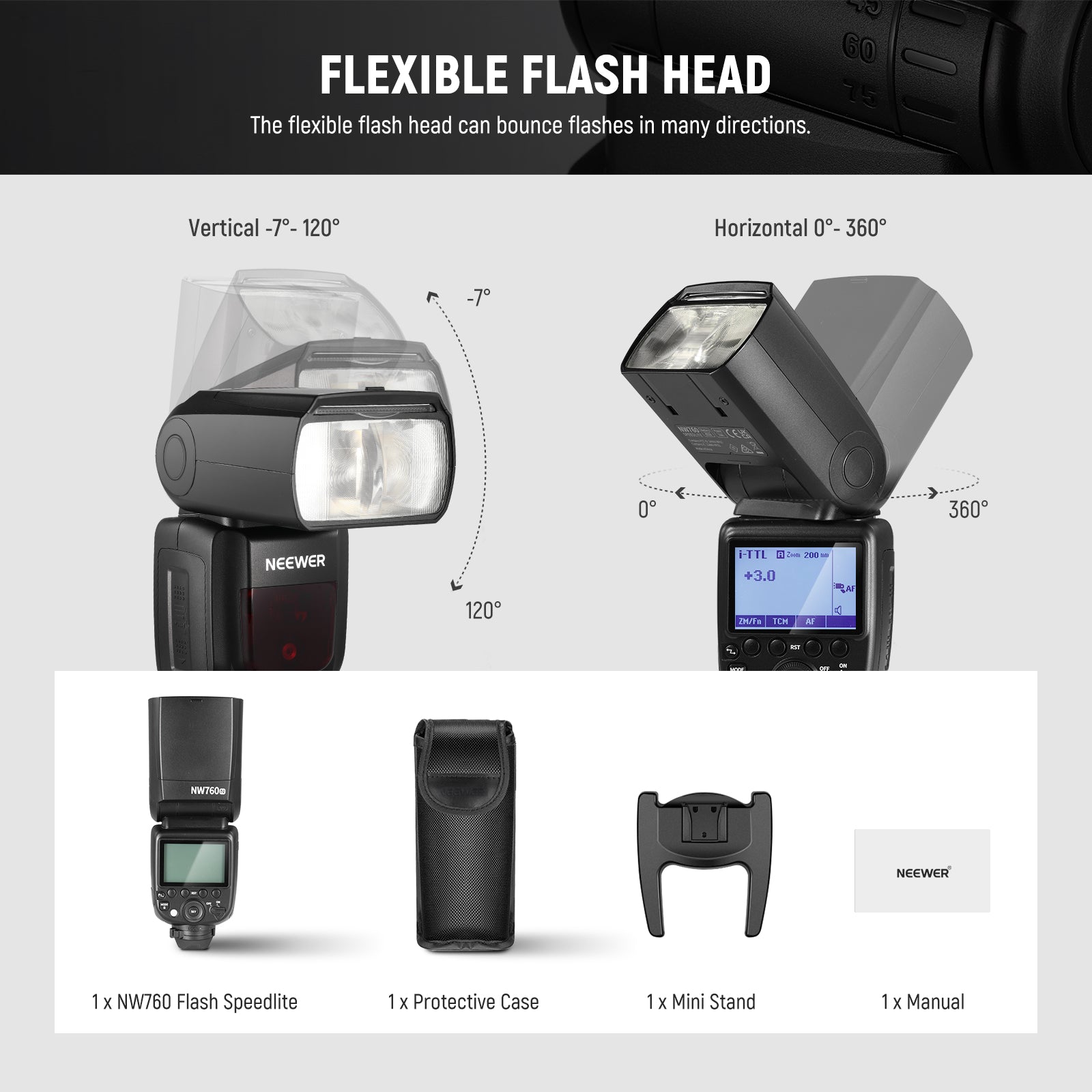 NEEWER NW760 TTL Flash Speedlite for Canon Nikon Sony DSLR Cameras - Professional Photography Lighting for Portraits, Events & Studio Shoots