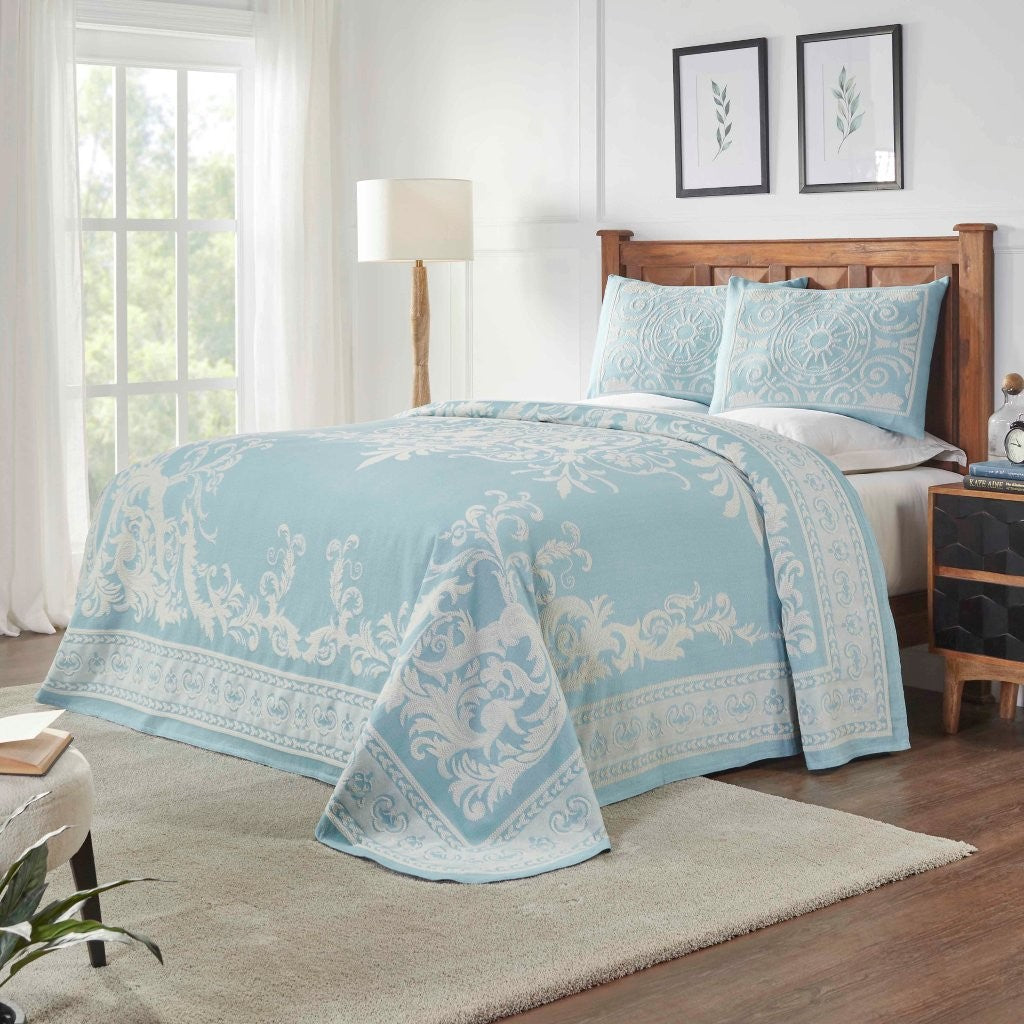 Vintage Medallion Cotton Blend Woven Jacquard Bedspread Set - Queen Size Luxury Bedding for Master Bedroom, Guest Room & Hotel Decor