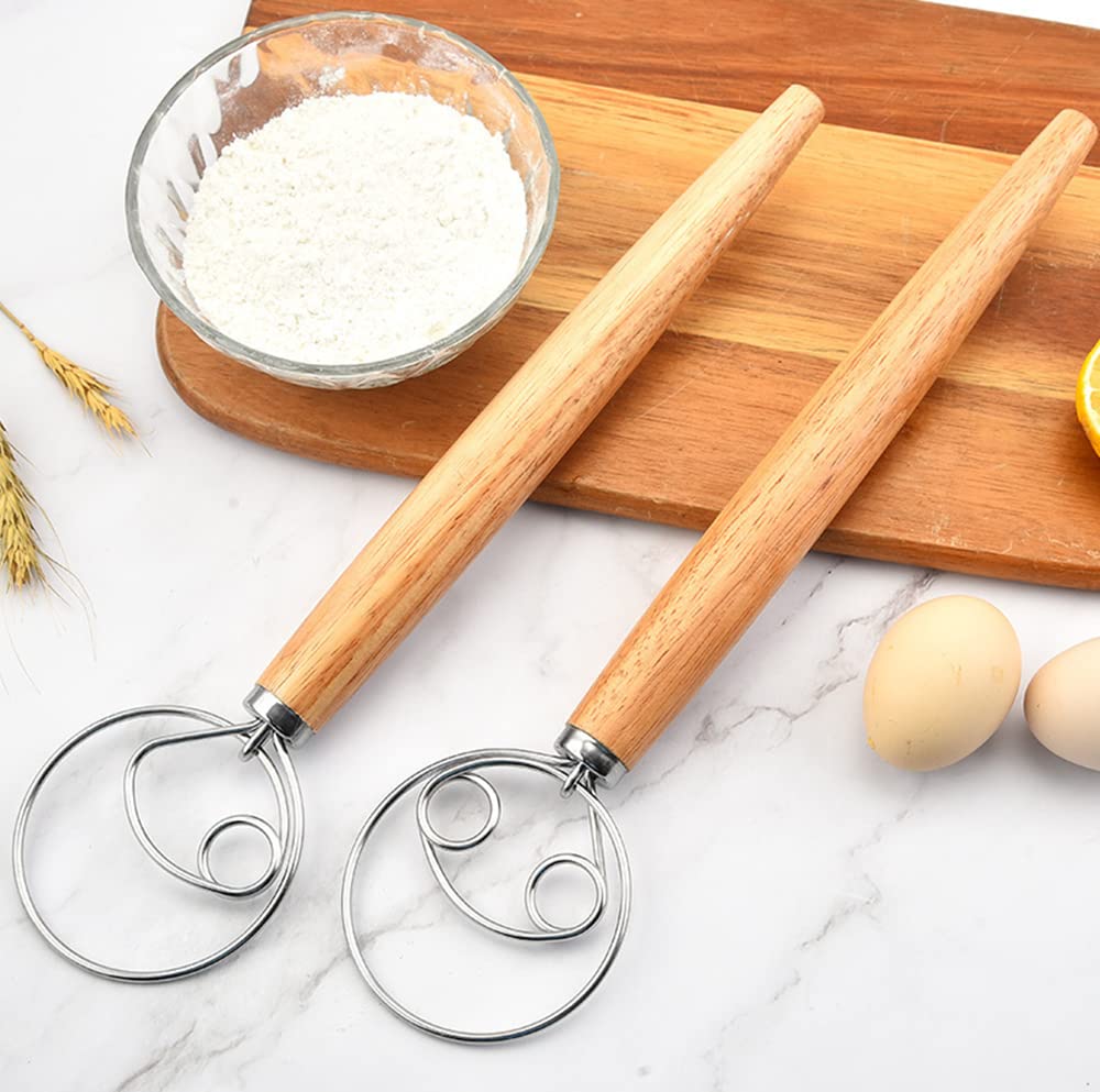2 Pack 13 Inch Stainless Steel Danish Dough Whisk - Professional Bread Baking Tool for Bread, Pastry, Dumpling & Pizza Dough - Perfect for Home Bakers & Commercial Kitchens