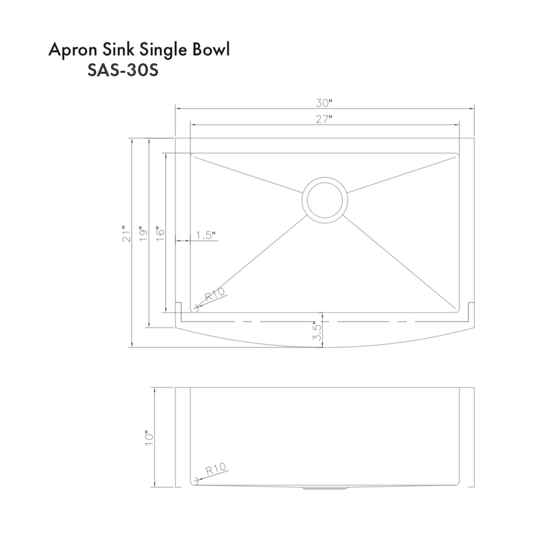 ZLINE 30-inch Zermatt Farmhouse Apron Mount Single Bowl Kitchen Sink - Satin Stainless Steel with Bottom Grid (SAS 30S) | Perfect for Rustic & Modern Kitchens, Durable for Daily Cooking & Dishwashing