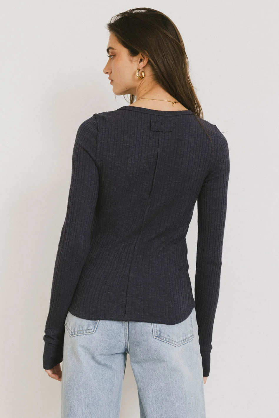 Emmilianne Ribbed Top in Navy | Women's Slim Fit Knit Shirt | Casual & Layering Essential | FINAL SALE | Perfect for Office, Date Night & Weekend Outfits