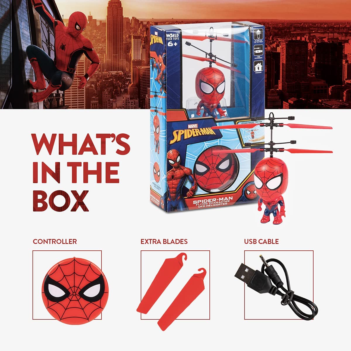 Marvel Spider-Man Flying Action Figure with IR Helicopter - 3.5 Inch Collectible Toy for Kids | Superhero Play, Birthday Gifts & Marvel Collection Display