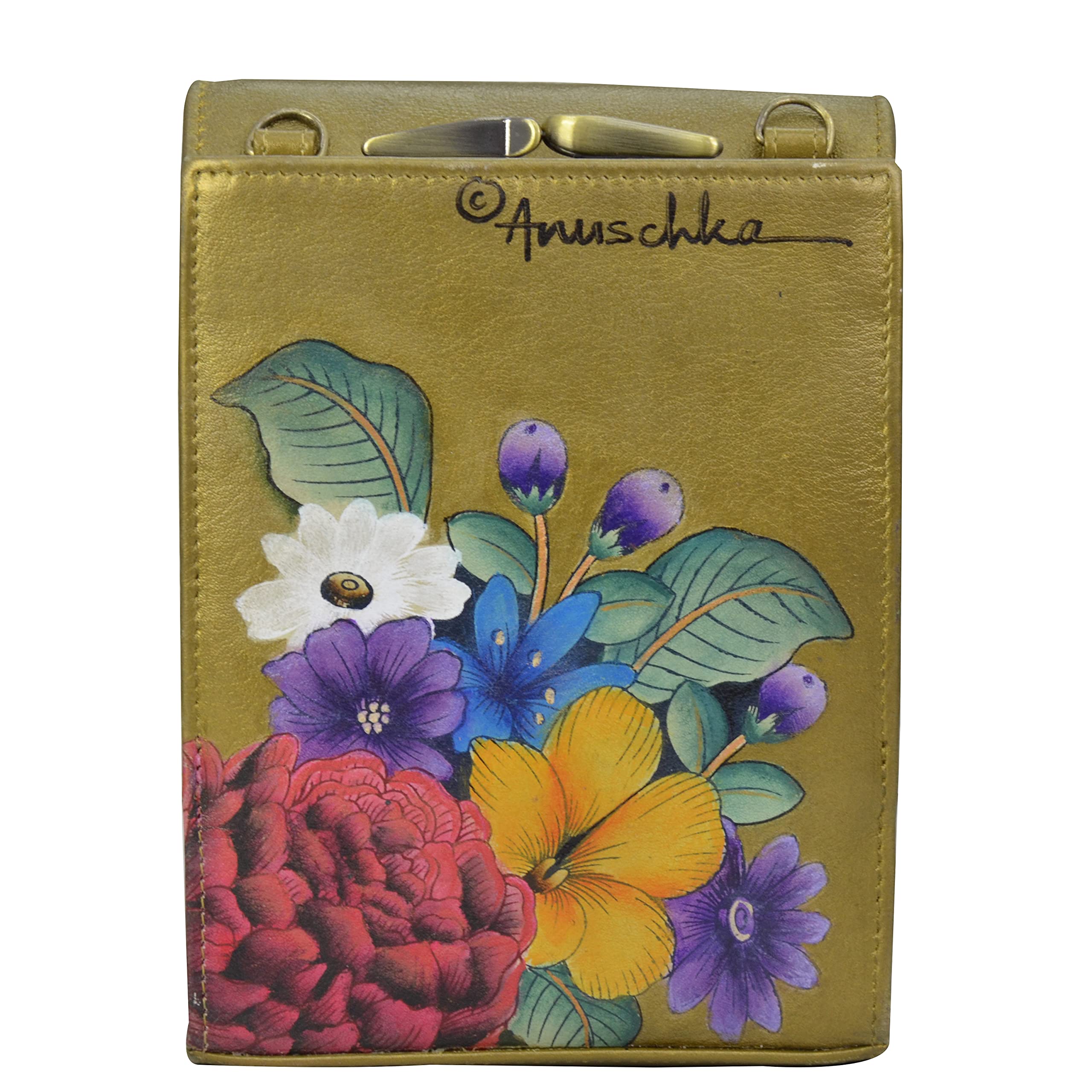Anuschka Hand Painted Genuine Leather Women's Crossbody Bag with Triple Compartments, Flap Open Entry & Card Slots - Perfect for Travel, Shopping & Everyday Use