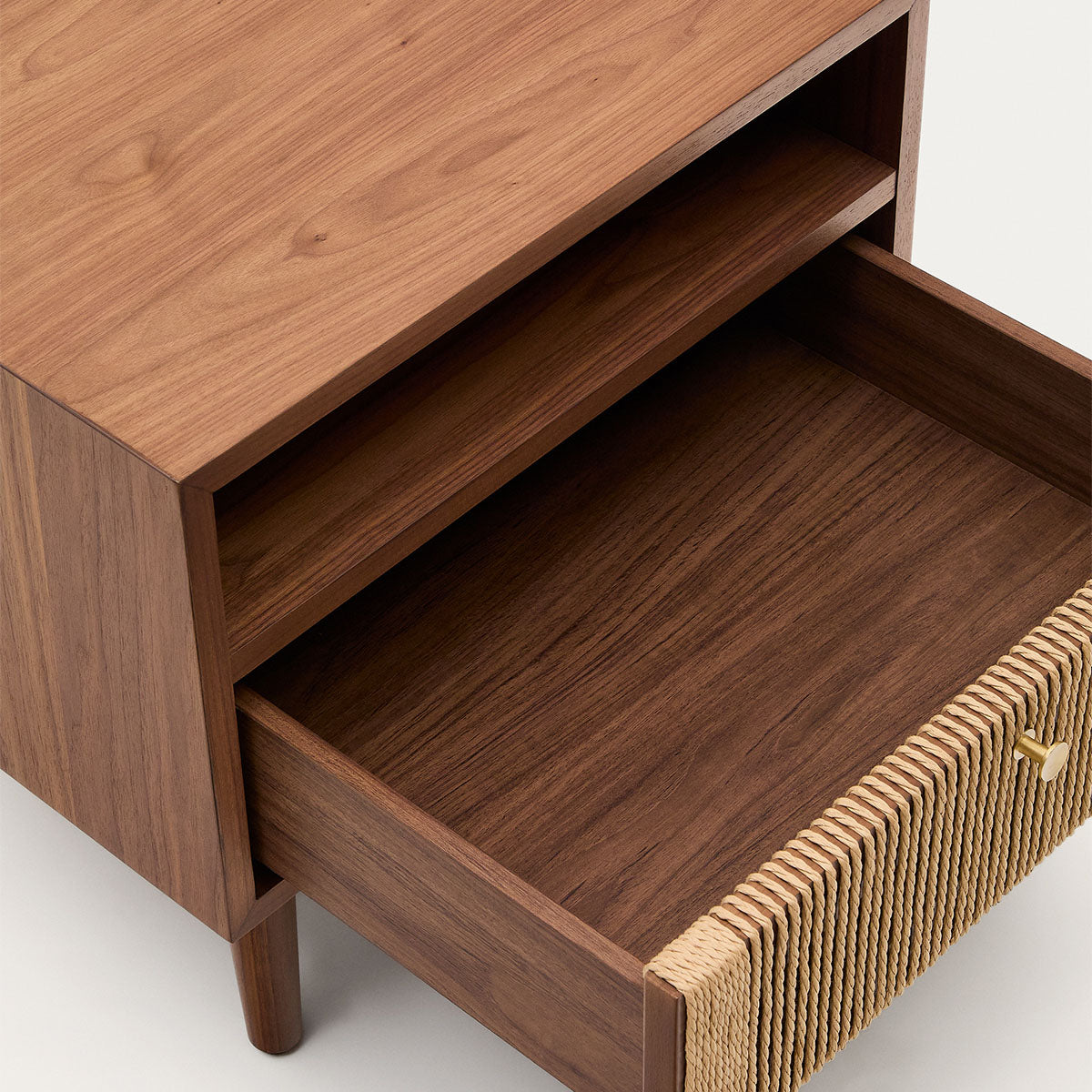 Modern Walnut Bedside Table - Nightstand with Storage Shelf | Compact & Stylish for Bedroom, Living Room, or Office