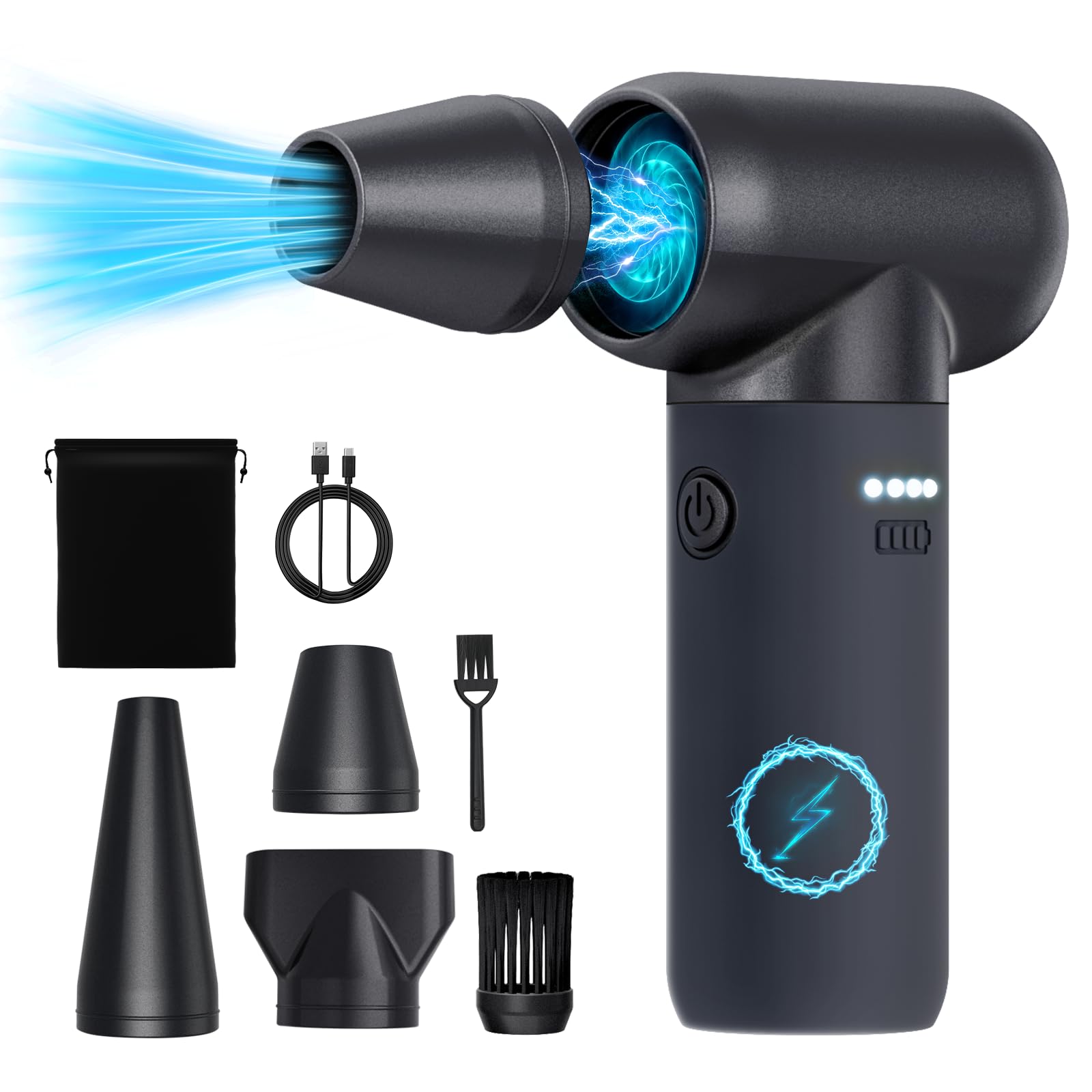 180,000 RPM Cordless Rechargeable Electric Air Duster - 3-Speed Adjustable Compressed Air Blower for Keyboard, Computer, Car Cleaning, Inflating & Drying | No Canned Air Needed | Perfect for Electronics, Home & Office Maintenance (Black)