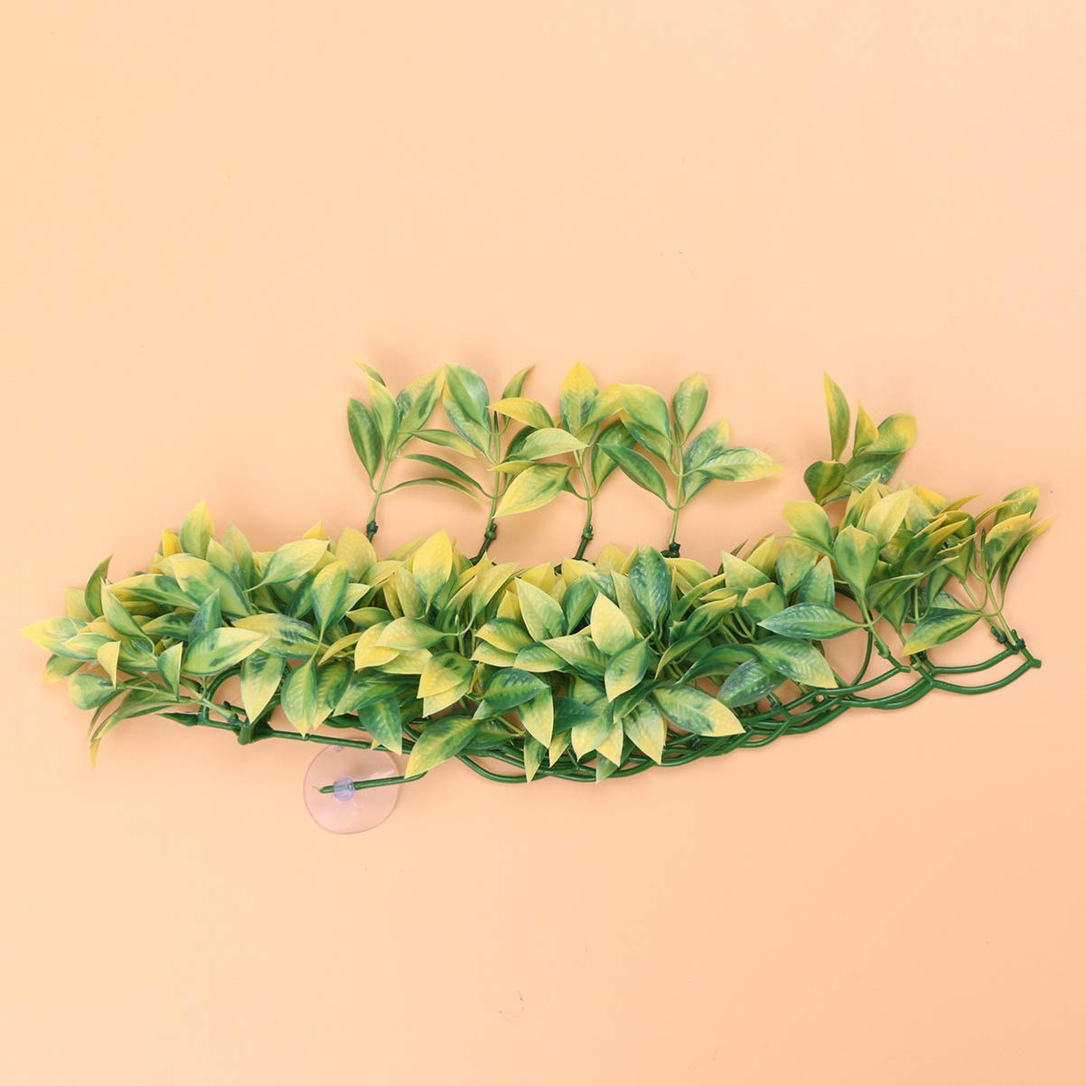 POPETPOP Artificial Green Vines with Suction Cups - 1 Pair Fake Leaves for Home Decor, Terrarium, Fish Tank, Glass Containers & Pet Nest - Realistic Greenery for Dining Table, Wall & Aquarium Decoration