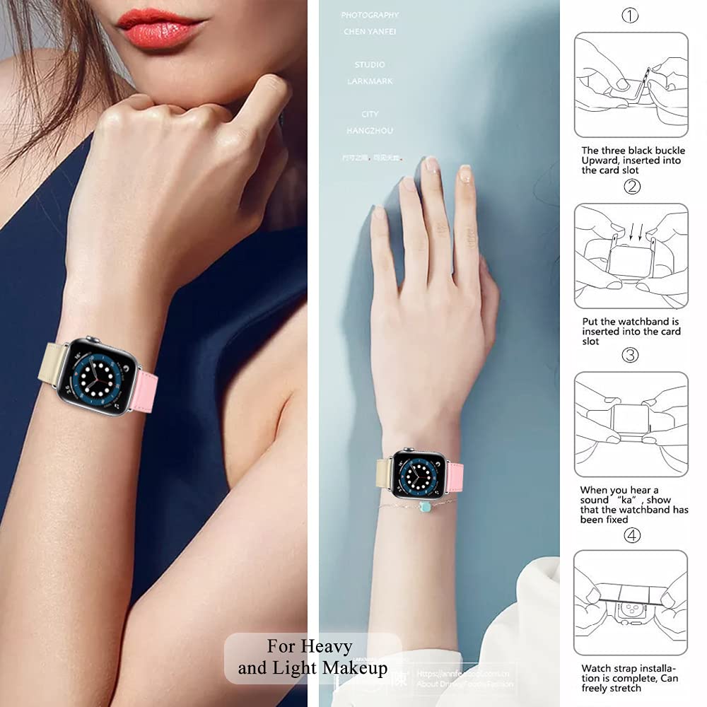 Genuine Leather Band for Apple Watch Series 1/2/3/4/5/6/7/SE - Compatible with 38mm 40mm 41mm 42mm 44mm 45mm Models - Premium Replacement Strap for Work, Travel & Everyday Wear