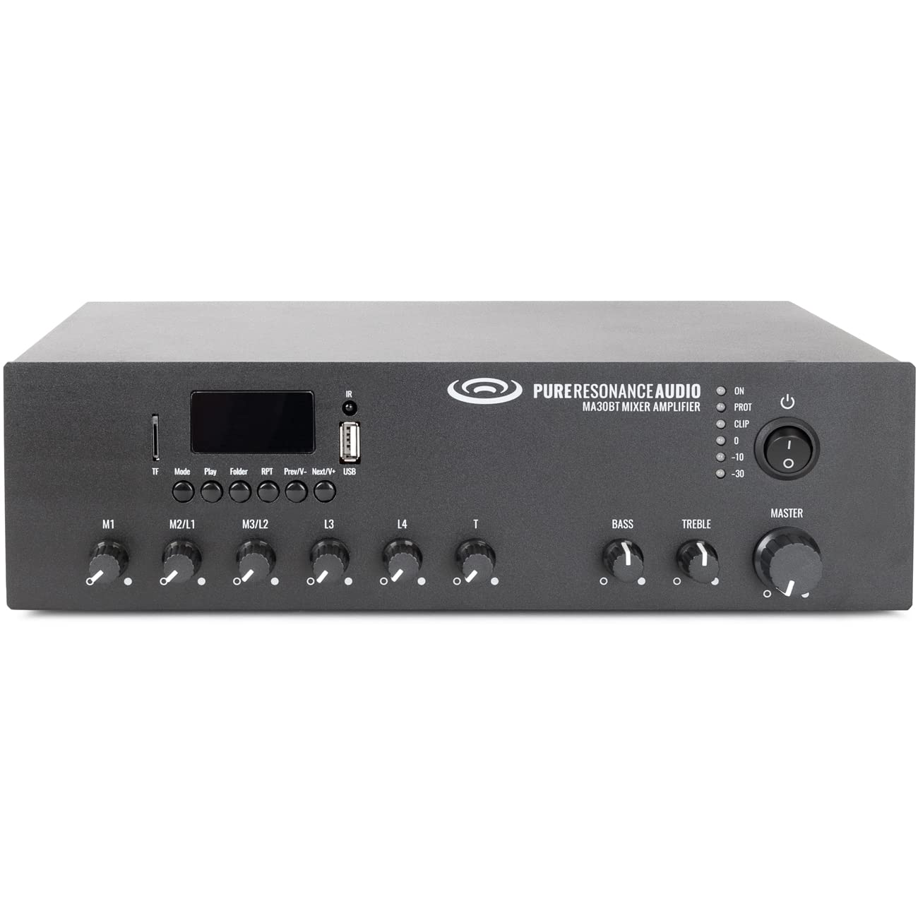Pure Resonance Audio MA30BT 30 Watt 7-Channel Commercial Mixer Amplifier with Bluetooth - 70V/100V or 4/8/16 Ohm Outputs for Restaurants, Bars, and Retail Stores