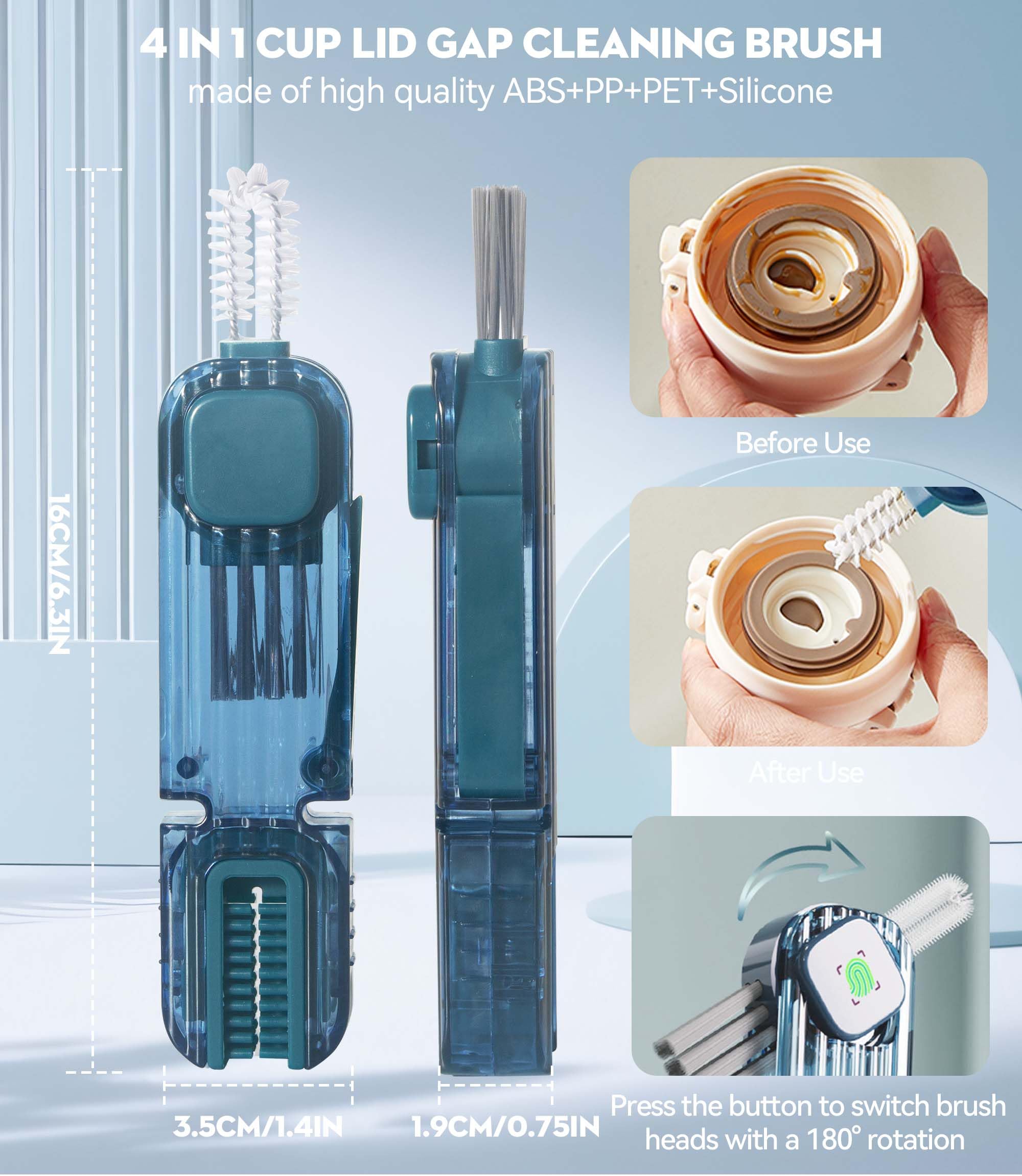 4-in-1 Silicone Bottle Gap Cleaner - 2PCs Multifunctional Kitchen Brush for Cups, Nipples & Lids - Home Cleaning Tools