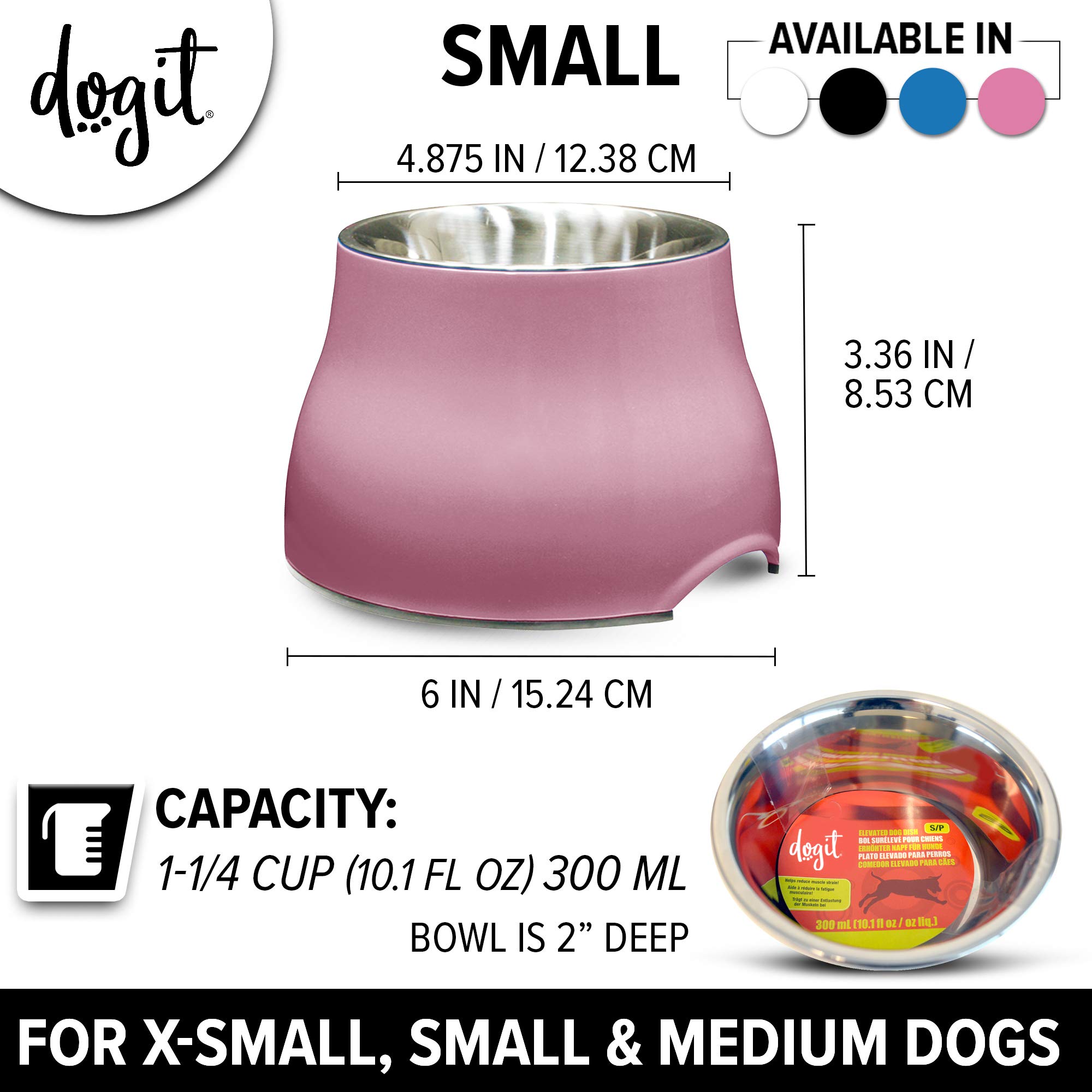 Elevated Dog Bowl for Small Dogs - Stainless Steel Pet Food & Water Dish with Non-Slip Base, Pink (73742) - Perfect for Indoor/Outdoor Use, Travel & Mess-Free Feeding