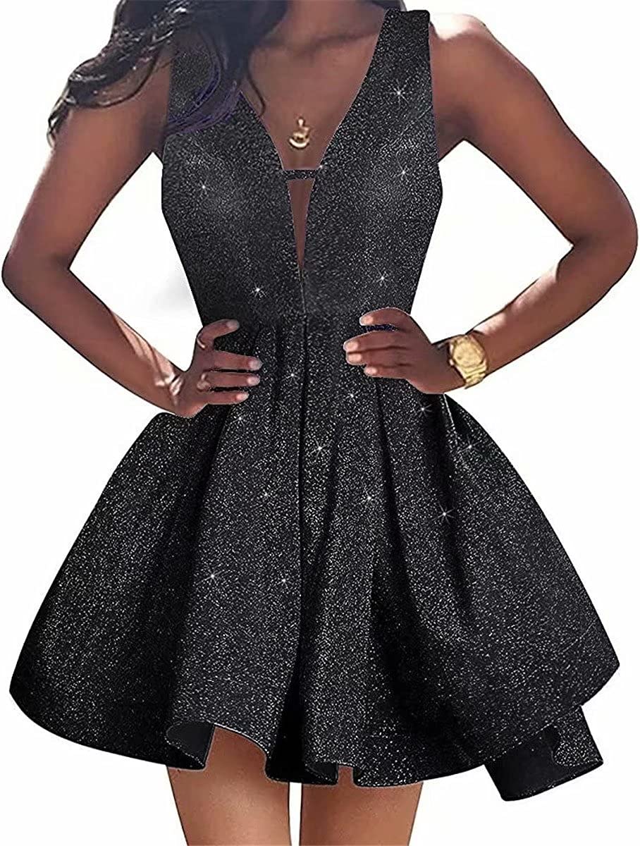 Sparkly CCBubble Glitter V-Neck Homecoming Dress for Women - Short Formal Prom Party Gown with Shimmer Sequins | Perfect for Homecoming, Prom, Cocktail Parties & Special Occasions