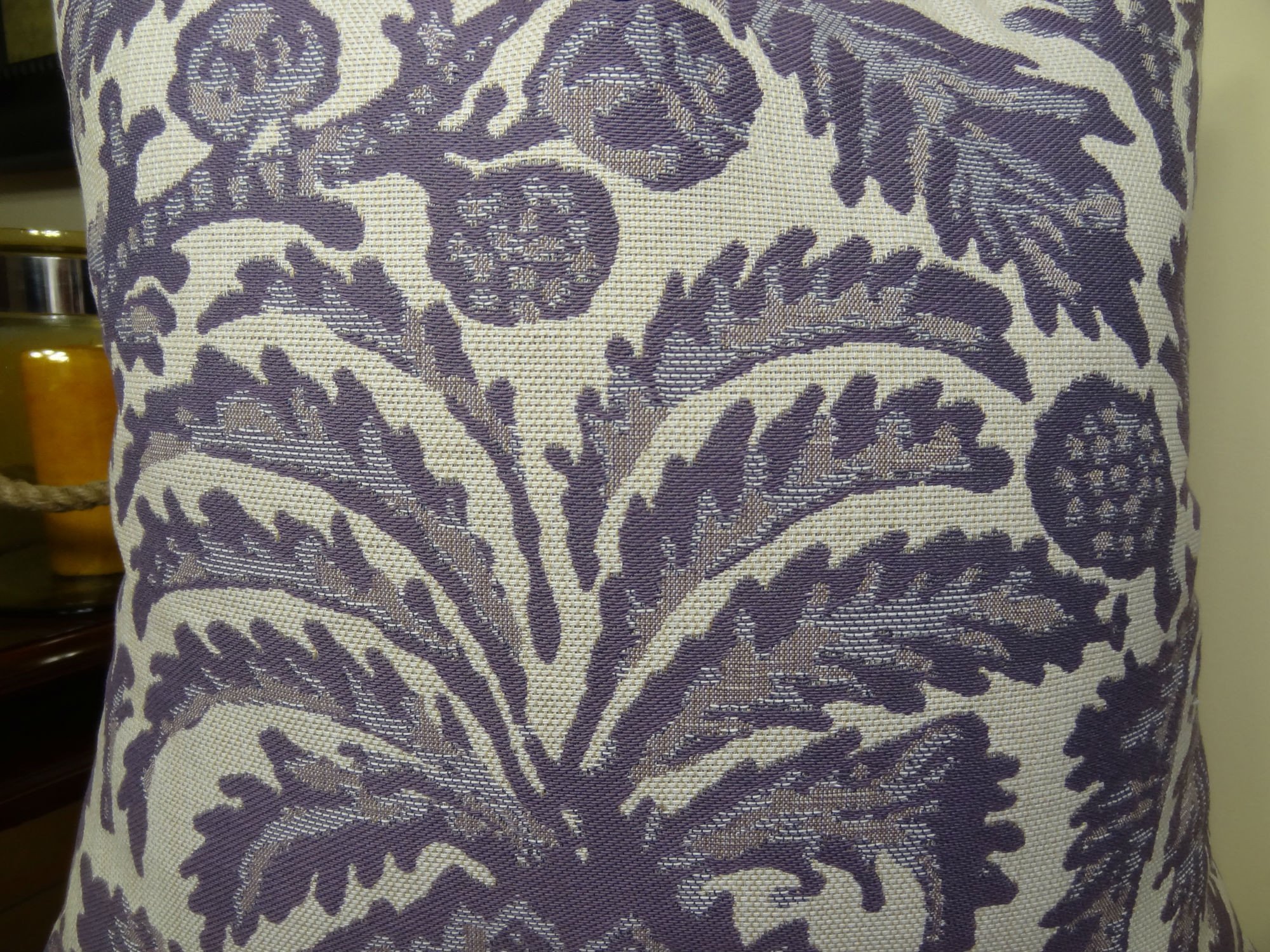 Violet Decorative Designer Throw Pillow - Purple & Cream Floral Sofa Cushion - Cotton Accent Pillow for Living Room, Bedroom - Made in USA | Home Decor, Gift Idea
