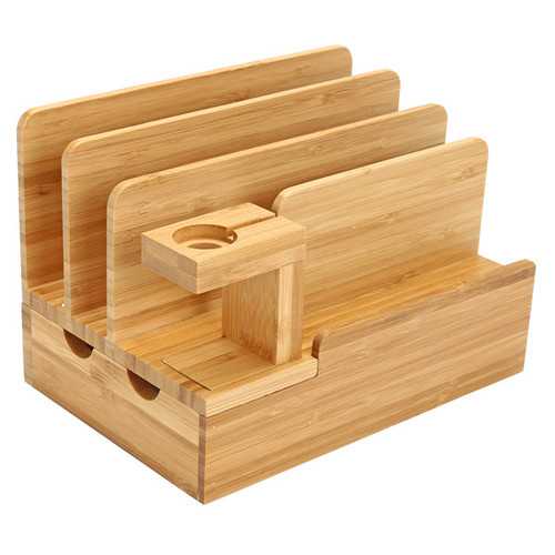 Bamboo Charging Dock Stand Organizer for Apple Watch, iPhone, and Tablet - Perfect for Nightstand, Office Desk, and Travel Accessories