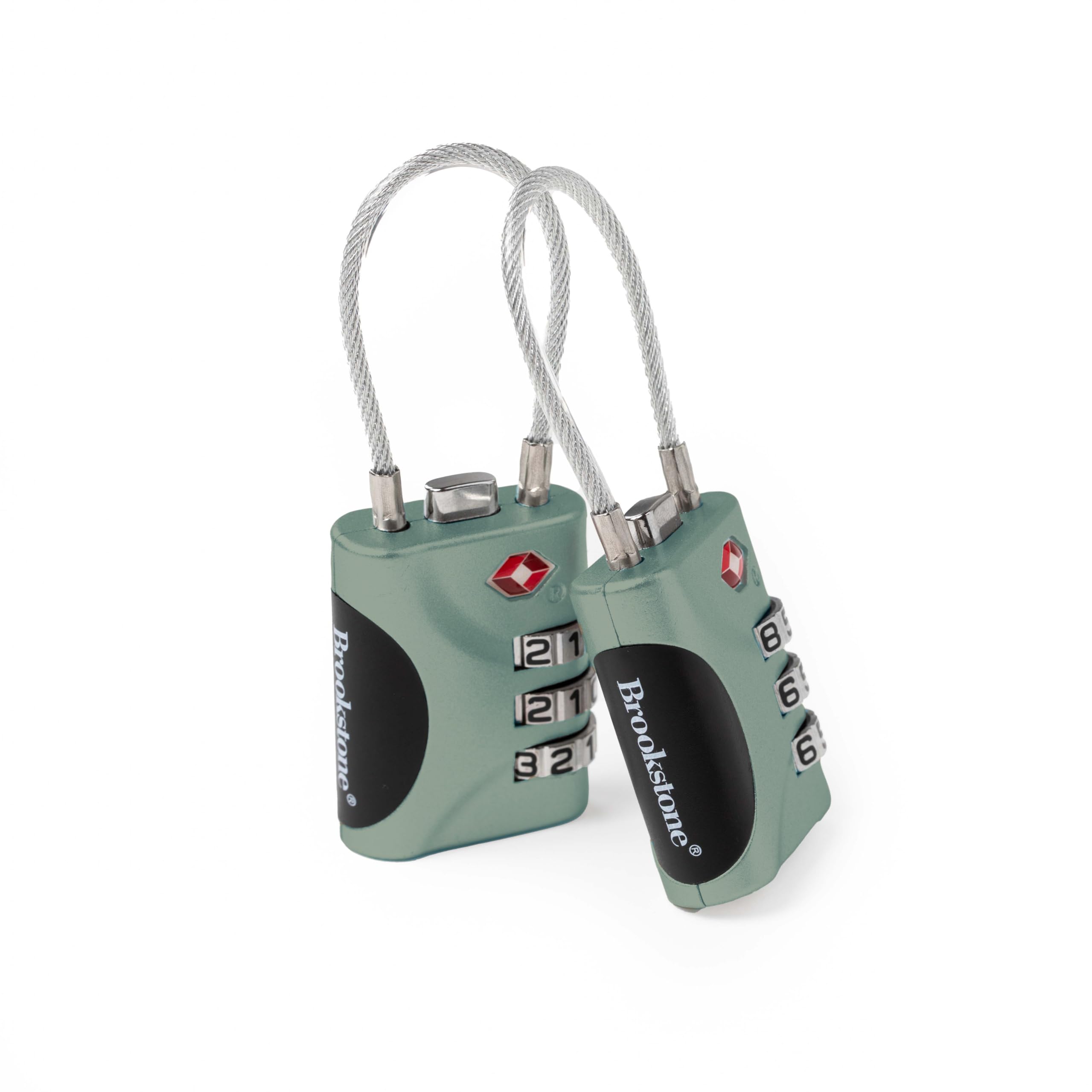 Brookstone 2-Pack TSA Approved 3-Digit Keyless Luggage Locks - Resettable Combination Wire Padlocks in Vintage Green for Travel, Backpacks & Suitcases | Secure Your Belongings During Air Travel & Hotel Stays