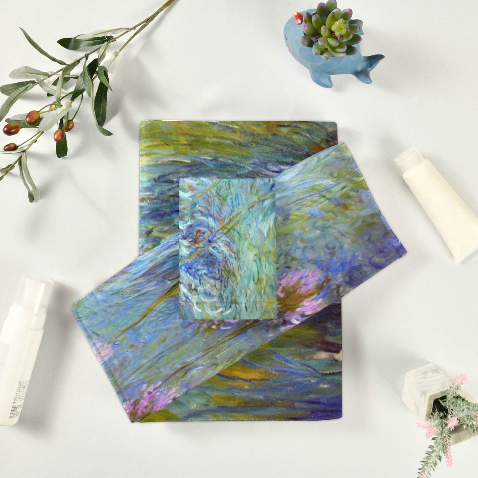 ALAZA Monet Painting03 Luxury Bath Towel Set - 3-Piece Decorative Towel Set Includes 1 Bath Towel, 1 Hand Towel & 1 Washcloth - Ultra Soft Absorbent Towels for Bathroom, Hotel, Gym, Yoga & Spa - Perfect for Home Decor, Guest Towels & Self Care