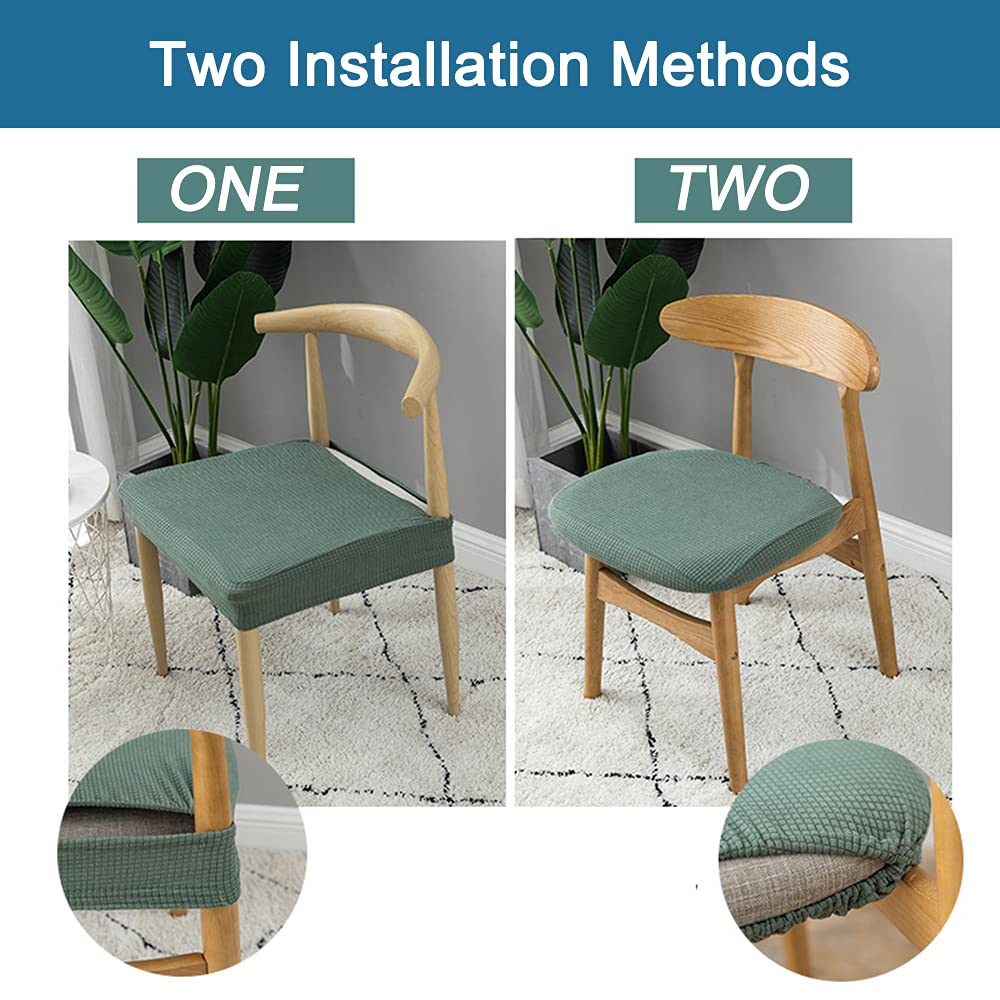 Lygooh Waterproof Dining Chair Covers Set of 2 - Stretch Jacquard Washable Seat Protectors for Kitchen & Dining Room - Green Slipcovers (2 PCS) - Perfect for Family Meals, Dinner Parties & Pet-Friendly Homes