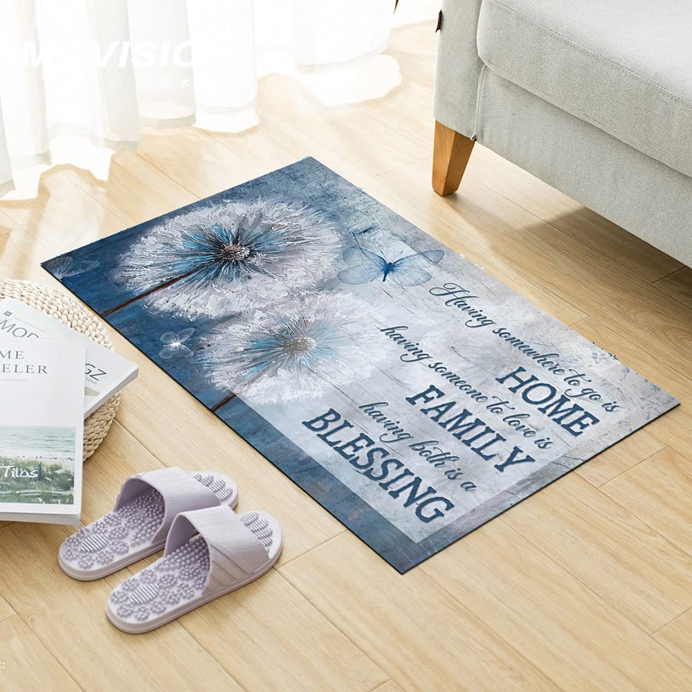 Non-Slip Rustic Dandelion Door Mat - 23.5x35 Inch Blue Indoor/Outdoor Rug for Bathroom, Bedroom, Kitchen & Living Room - Perfect Home Decor for Entryways, Patios & High-Traffic Areas