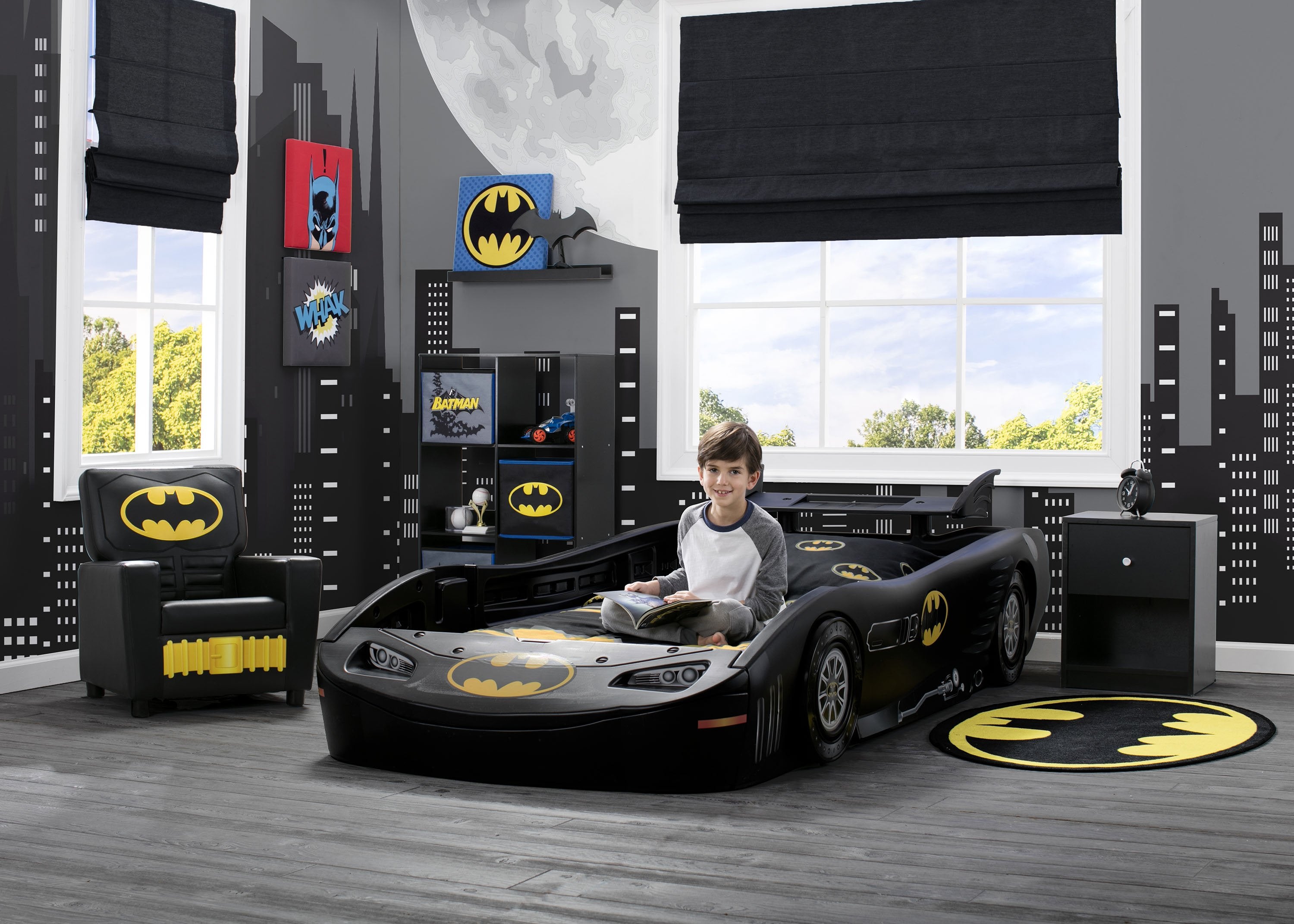 DC Comics Batmobile Batman Twin Bed for Kids - Superhero Themed Bedroom Decor & Playroom Furniture for Boys & Girls