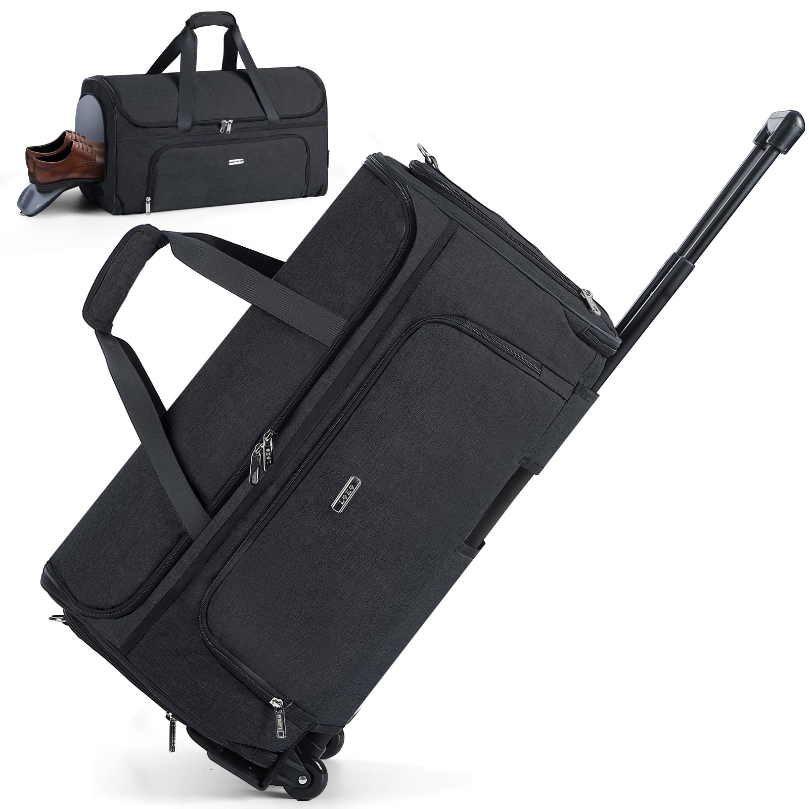 Garment Bags with Wheels - Convertible Weekender Travel Garment Bag, Large Duffle Luggage for Business Trips & Weddings (Black) | Perfect for Air Travel, Formal Events & Extended Vacations
