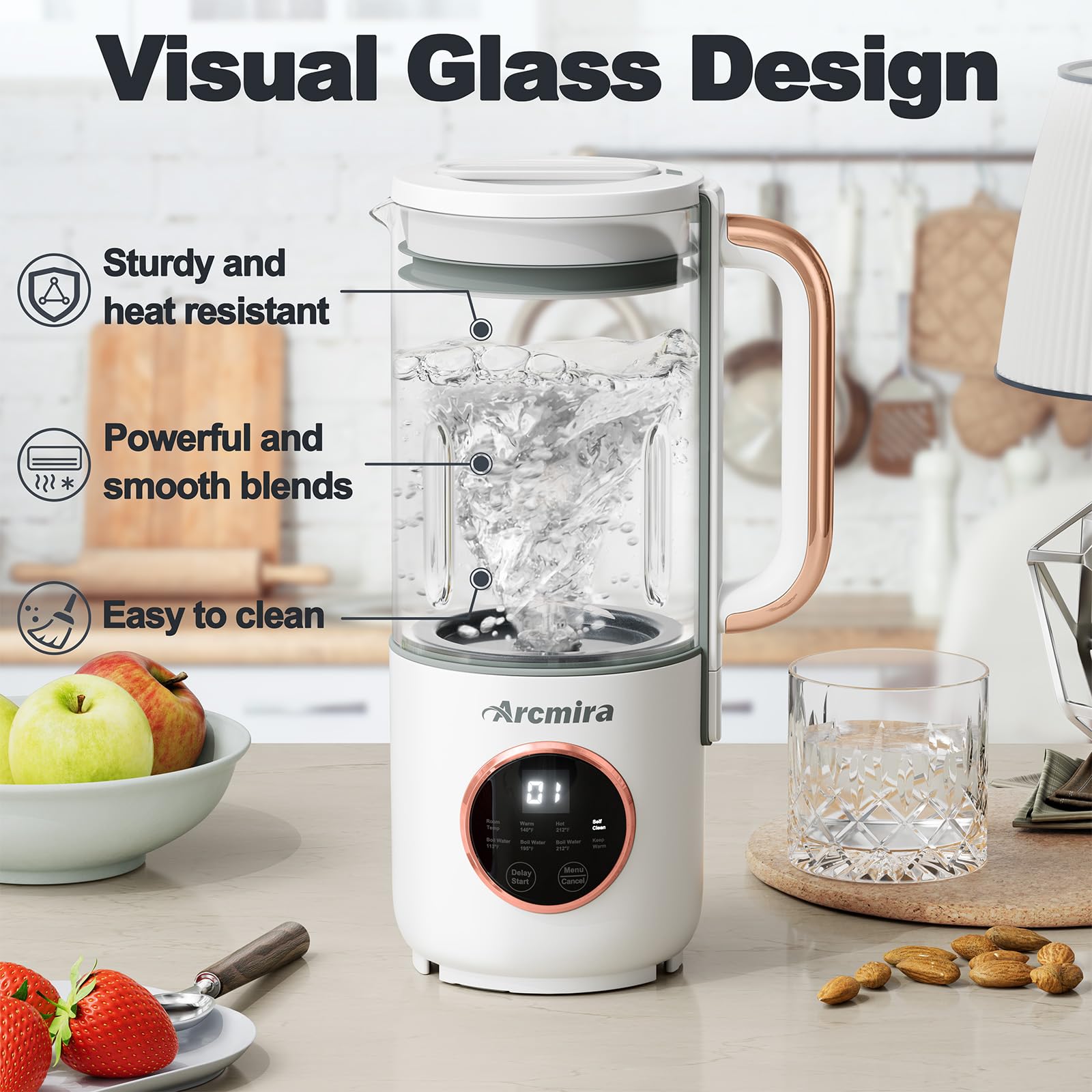 Automatic Nut Milk Maker Machine - 35oz (1000ml) for Homemade Almond, Oat, Soy & Dairy-Free Plant-Based Milk - with Delay Start, Keep Warm & Boil Water Functions - Includes Nut Milk Bag - Perfect for Vegan, Keto & Healthy Lifestyle Breakfasts