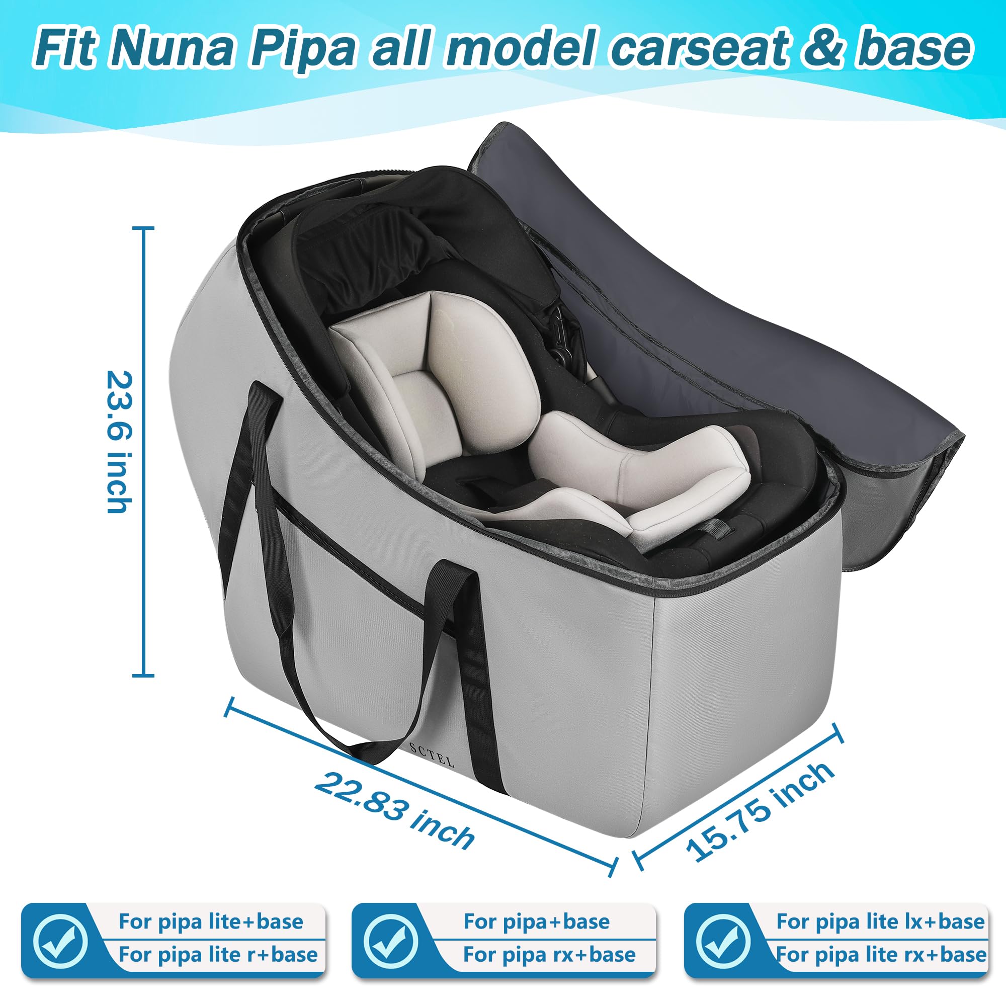 Nuna Pipa Car Seat Travel Bag - Airplane Carrier with Pockets for Doona & Strollers - Travel Protection
