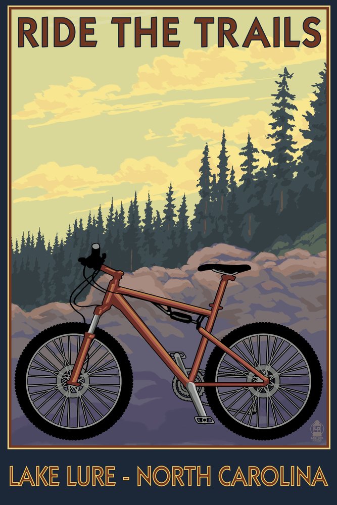 Lake Lure North Carolina Ride the Trails 48926 - Signed 24x36 Art Print Poster, Wall Decor for Living Room, Bedroom & Office - Perfect for Home & Office Decoration