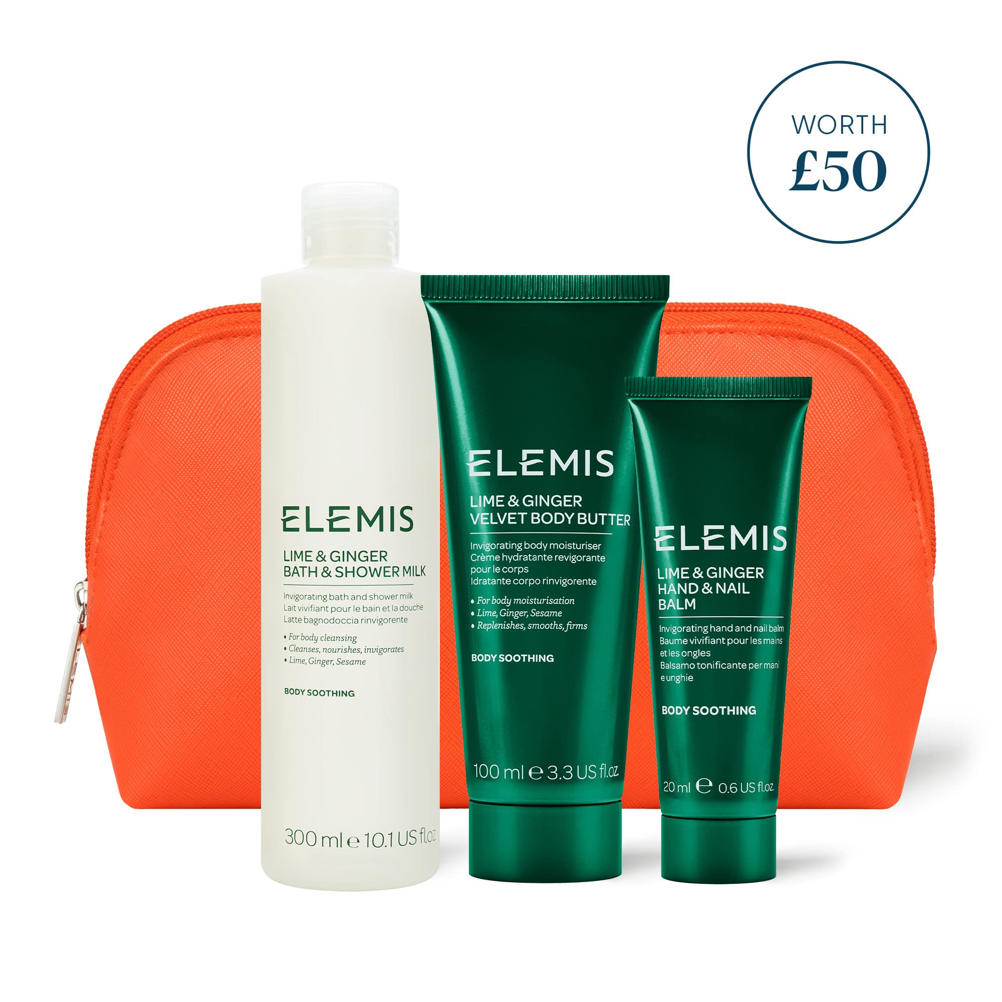 ELEMIS Lime & Ginger Body Care Trio - 3-Piece Luxury Body Wash, Scrub & Lotion Set for Spa-Like Relaxation at Home | Hydrating & Exfoliating Skincare Routine