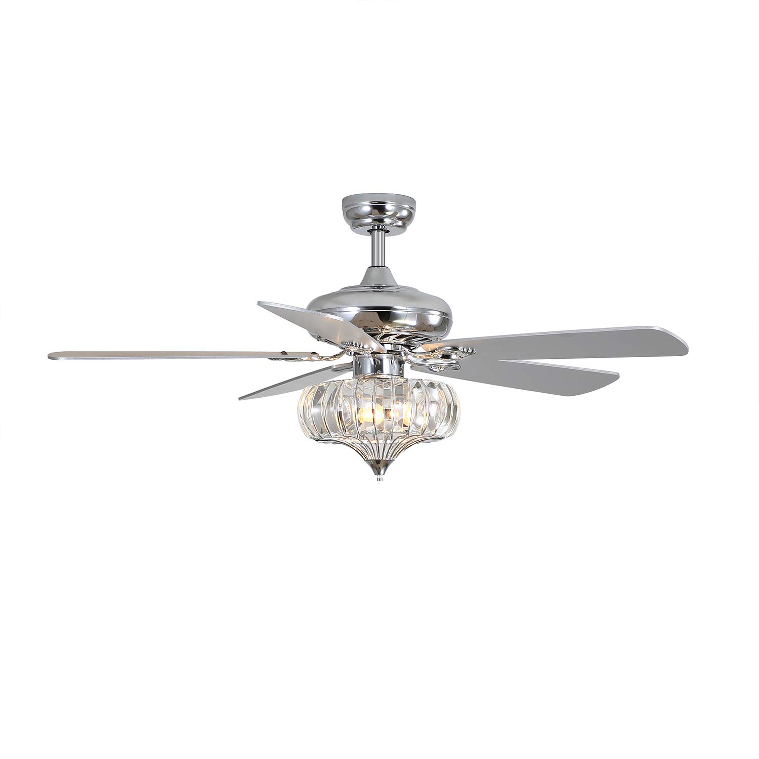 Ziocceh 52 Inch Crystal Ceiling Fan with Remote Control - Reversible Silver Blades, Modern Chandelier Style for Living Room, Bedroom & Kitchen | Perfect for Home Cooling and Decorative Lighting
