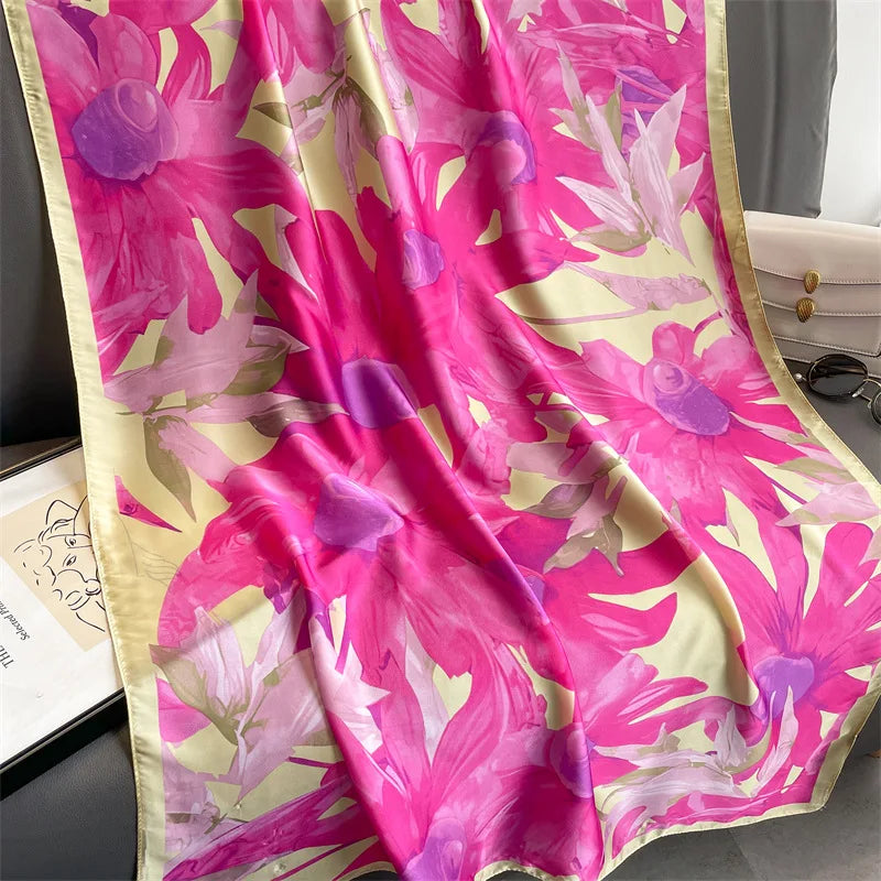 Luxury 180x90cm Women's Silk Scarf - Elegant Beach Shawl, Bandana, Foulard & Muffler for Women - Perfect for Travel, Parties & Fashion Accessories