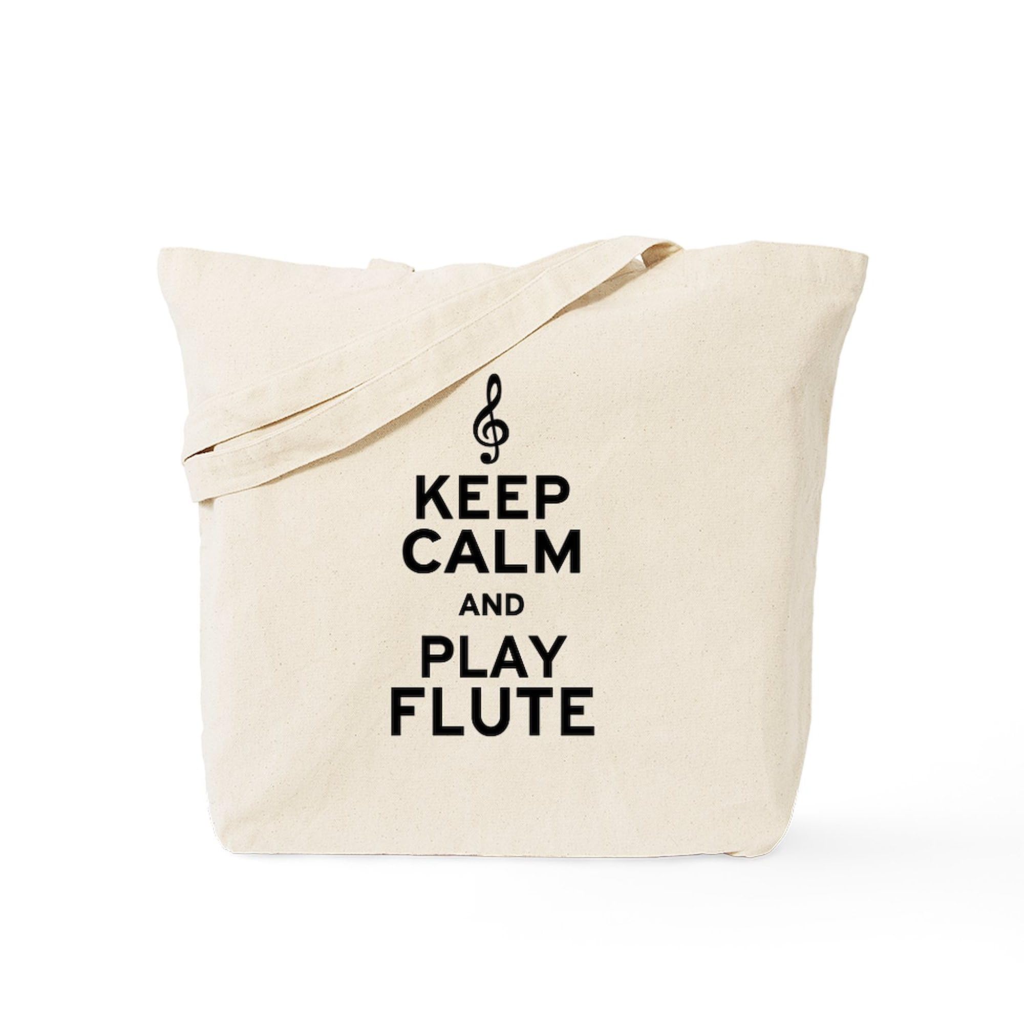 Keep Calm And Play Flute Tote Bag - Natural Canvas Reusable Shopping Bag for Musicians, Groceries & Beach Essentials | Eco-Friendly Cotton Tote for Flute Players, Students & Music Lovers