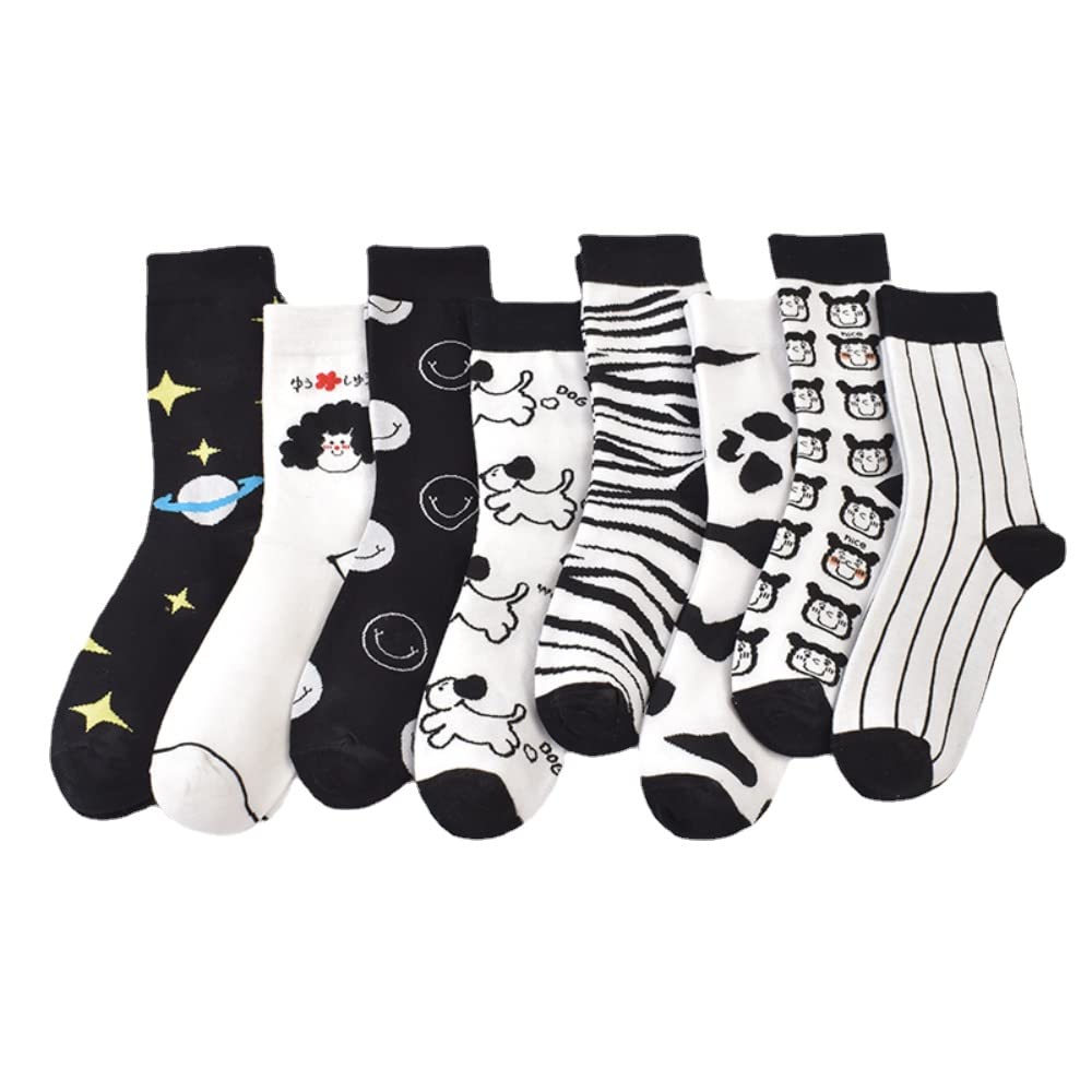 Black and White Cartoon Socks for Women - Japanese Kawaii Style Cotton Ankle Socks - Korean Fashion Breathable Socks - Cute Casual Wear for Daily Outfits, Anime Cosplay & Gift Giving