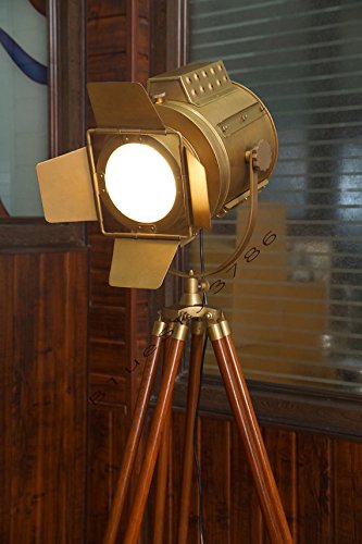 **Vintage Nautical Floor Lamp with Brass Finish - Adjustable Tripod Studio Spotlight for Living Room, Bedroom, or Office Decor**    *Use Case: Perfect for coastal-themed interiors, modern industrial lofts, or adding a stylish lighting accent to your home or workspace.*