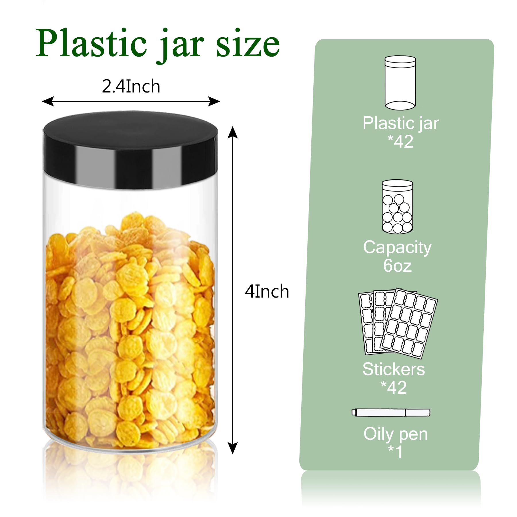 42-Pack 6oz Clear Plastic Jars with Black Lids - Small Round PET Containers for Slime, Cosmetics, Food Storage, Spices & Body Butter | Includes Pen Labels | Perfect for Kitchen, DIY Crafts & Gift Packaging
