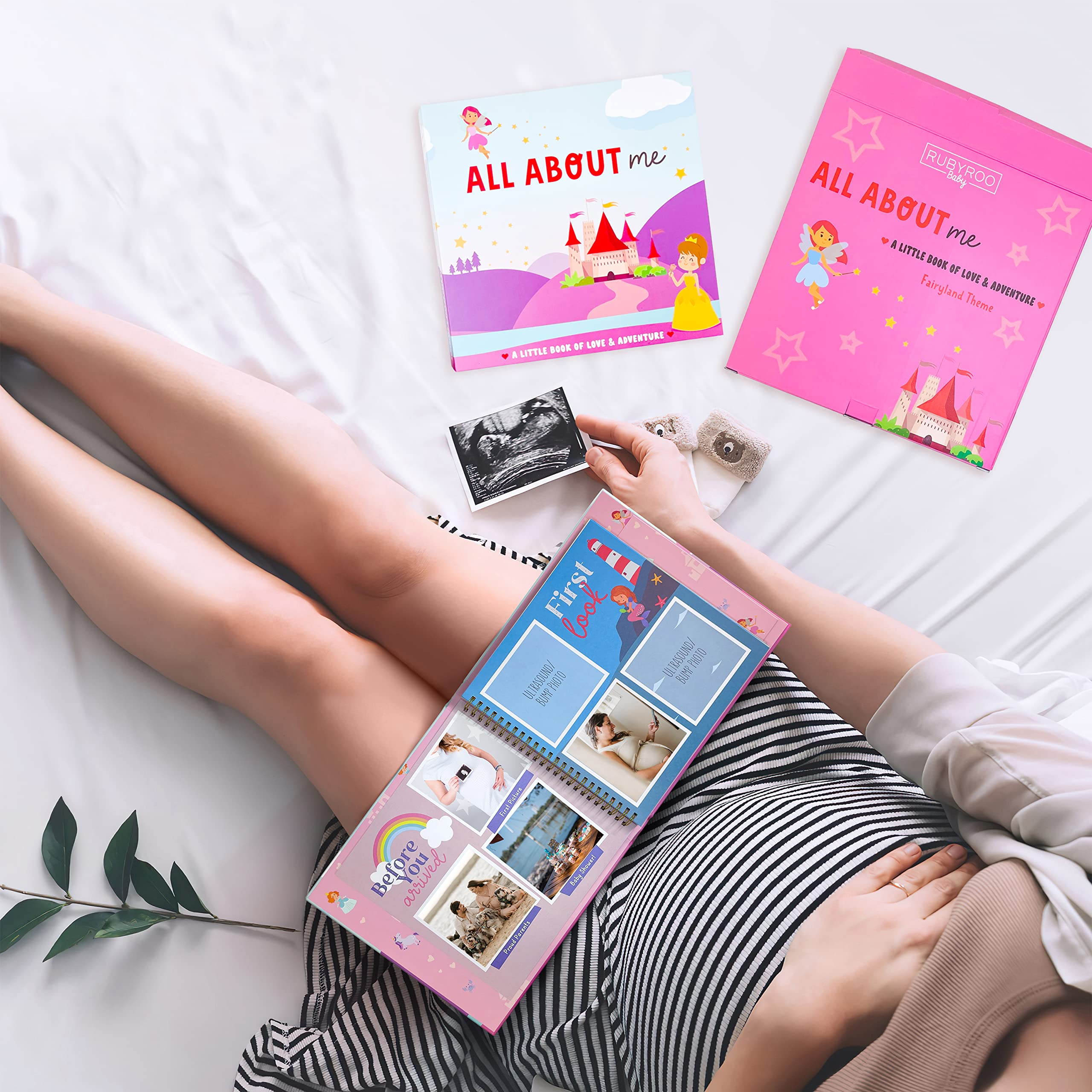 RubyRoo Baby Memory Book - First 5 Years Scrapbook & Milestone Journal for Baby Girl - Hardcover Keepsake Photo Album (60 Pages) - Perfect Pregnancy Gift for Baby Shower - Newborn Fairyland Theme - Capture Precious Moments from Birth to Toddler Years