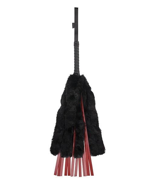 Premium Saffron Faux Fur Flogger - Black & Red Sensual BDSM Toy for Spanking, Impact Play & Sensory Exploration - Perfect for Couples Play, BDSM Scenes & Sensual Massage