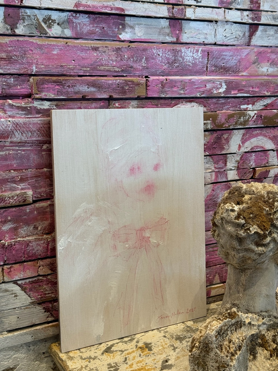 Jorunn Mulen Original French Pink Bow Painting - Handmade Wall Art for Living Room, Bedroom & Office Decor