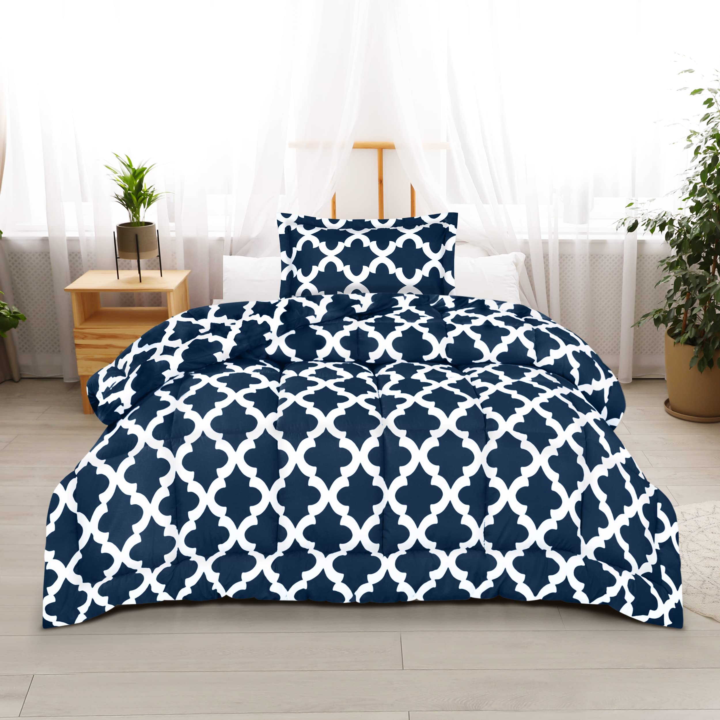 Utopia Bedding 2-Piece Comforter Set with Pillow Sham - Twin Size Navy Blue Down Alternative Bedding - Soft, Comfortable & Machine Washable for Cozy Nights - Perfect for Guest Rooms, Dorms & Apartments