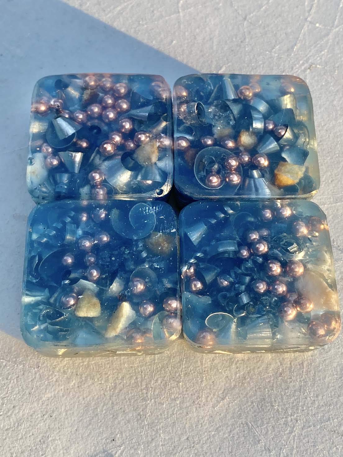 Light Blue Steel Mini Cube Tower - Orgone Energy Generator with Crystal & Healing Stones for Positive Energy, Meditation & Home Decor