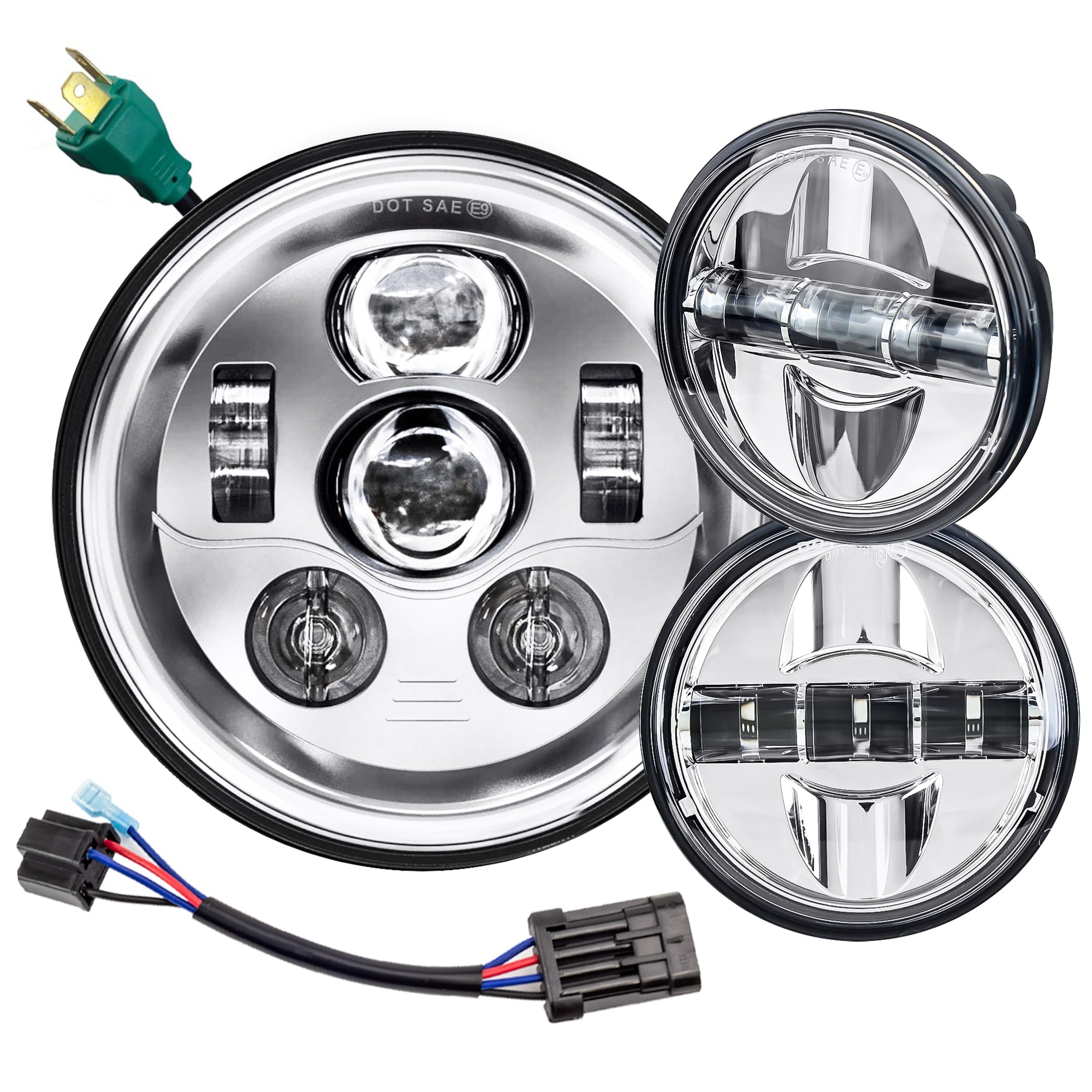 Eagle Lights 7 LED Headlight & 4.5 LED Passing Light Kit for Harley Davidson & Indian Motorcycles - Generation III Chrome - High Visibility for Night Riding & Off-Road Adventures