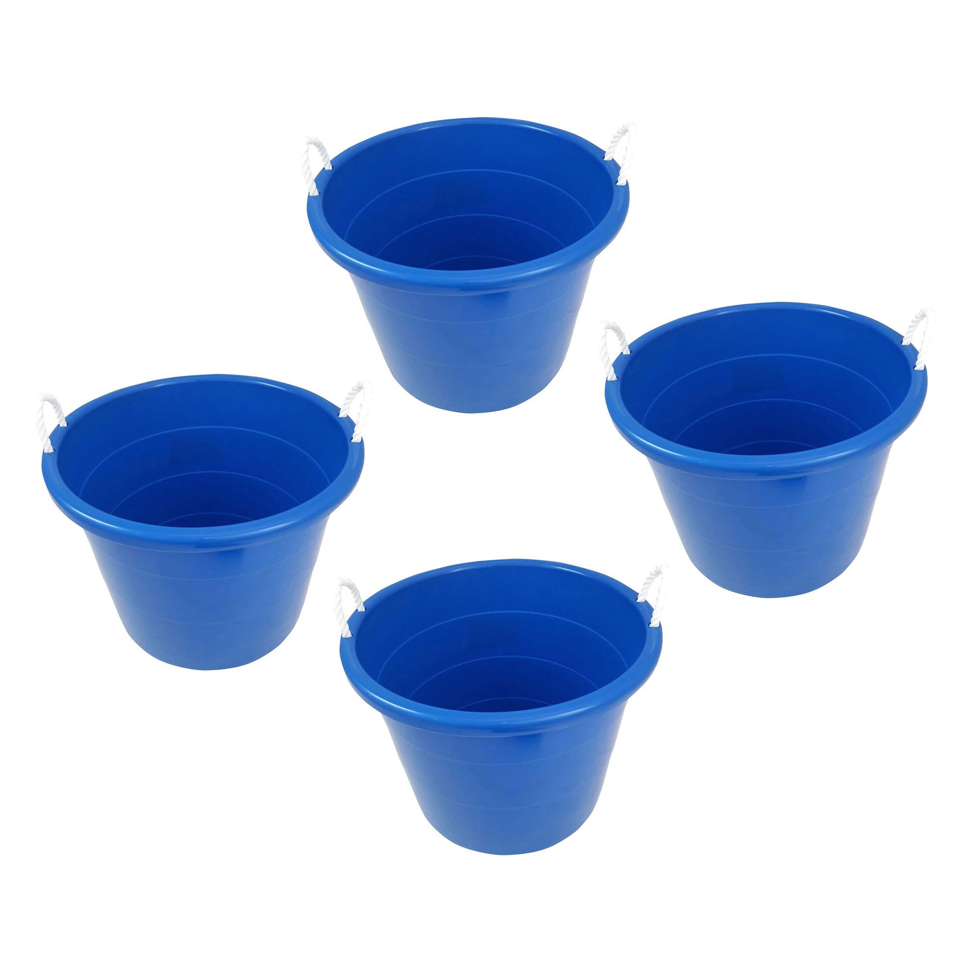 HOMZ 4-Pack 18 Gallon Large Plastic Storage Buckets with Rope Handles - Heavy Duty Utility Tubs for Organizing, Cleaning, and Outdoor Activities (Blue)
